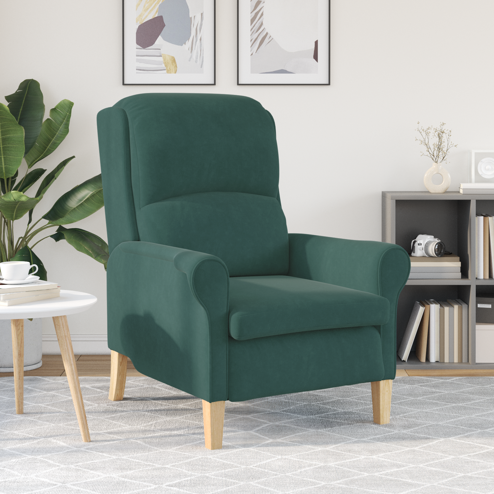 Dark Green Armchair Dark Green Fabric with wooden legs Medium - Image 3