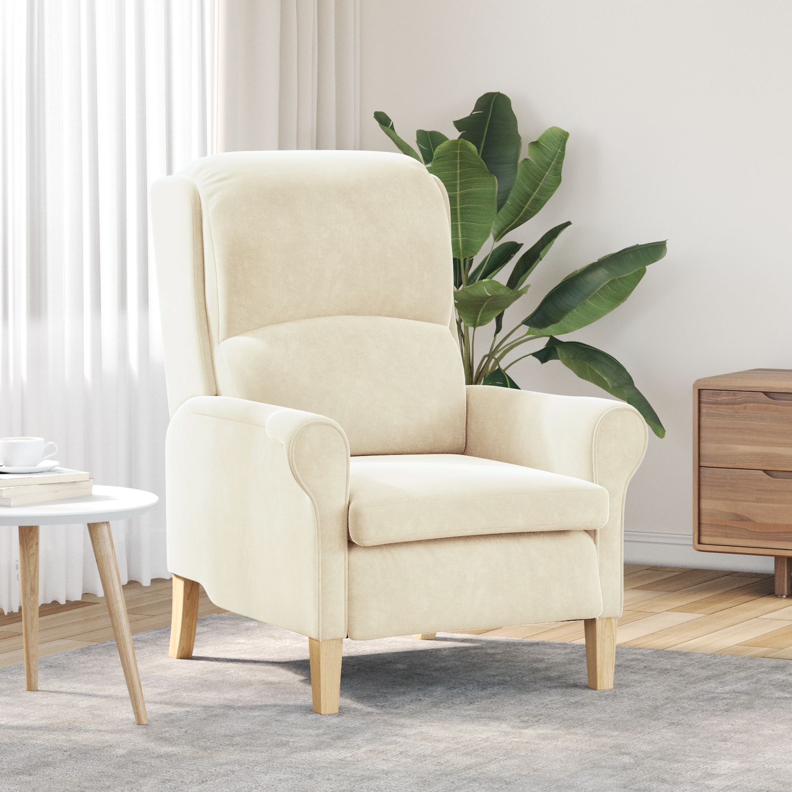 Cream Armchair Cream Fabric and wood Medium