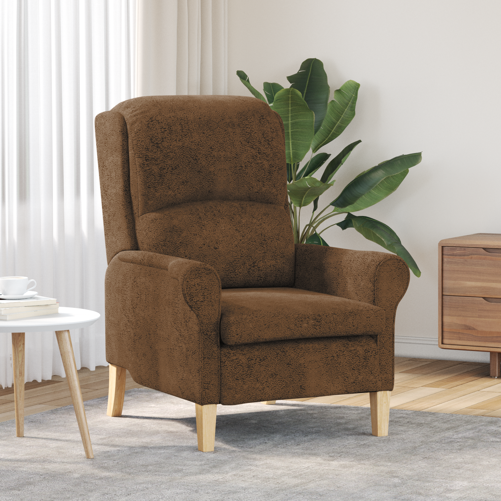 Thumbnail - vidaXL Moderner Sessel Braun Stoff, Holz Standard Ergonomisch Sessel