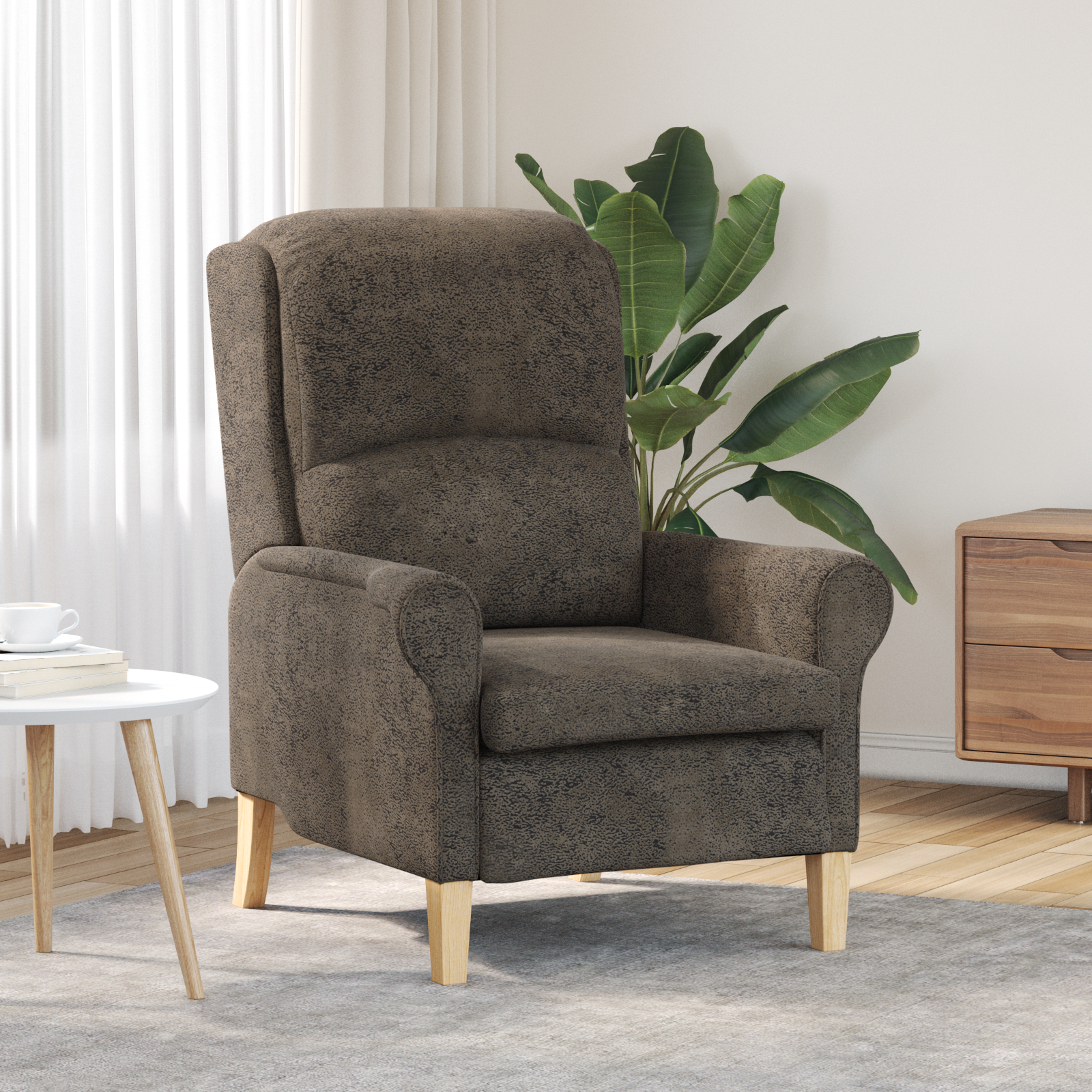 Contemporary Armchair Dark Grey Fabric and Wood Standard