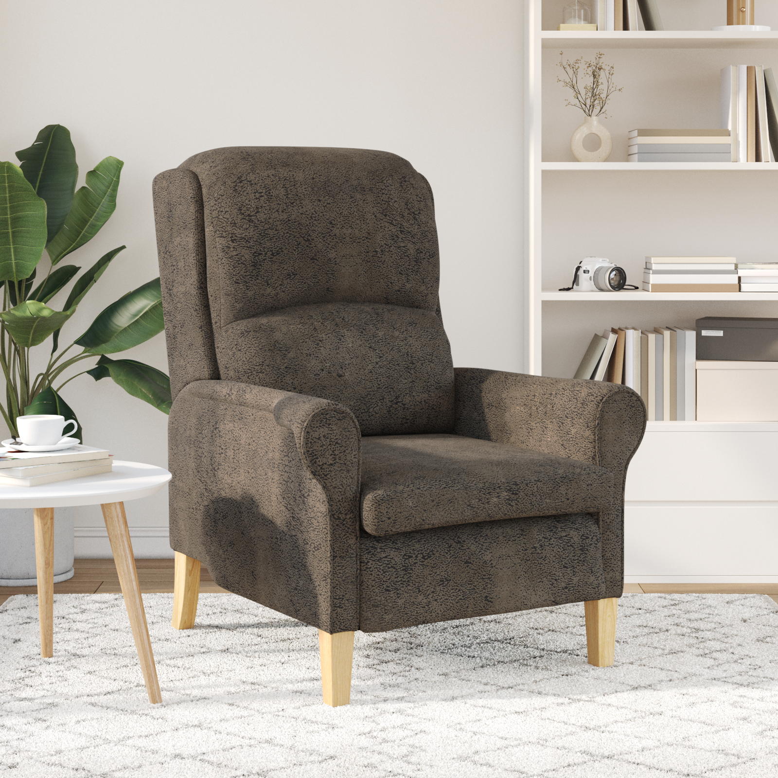 Contemporary Armchair Dark Grey Fabric and Wood Standard - Image 3
