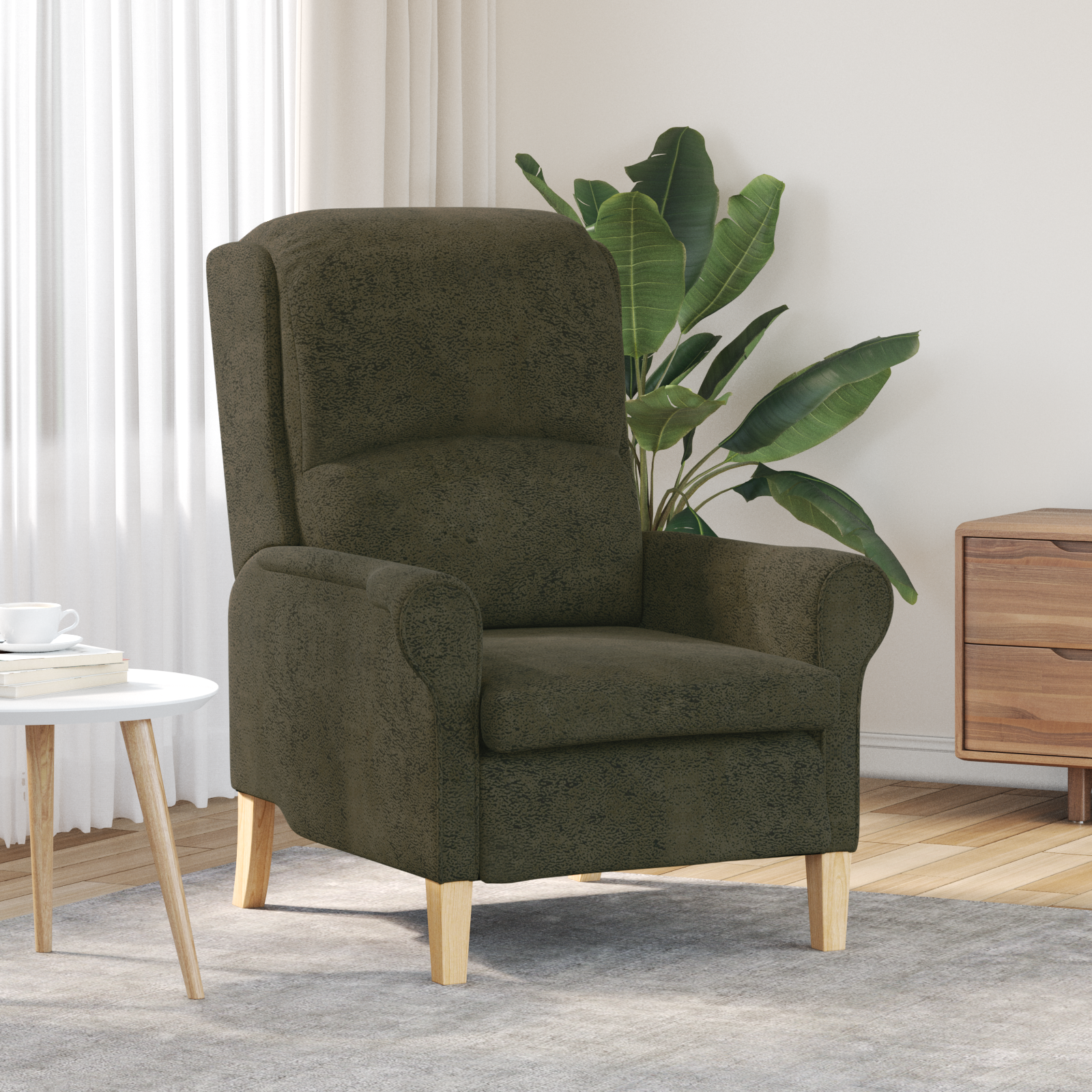 Contemporary Armchair Army green Fabric, Wood Medium Ergonomic