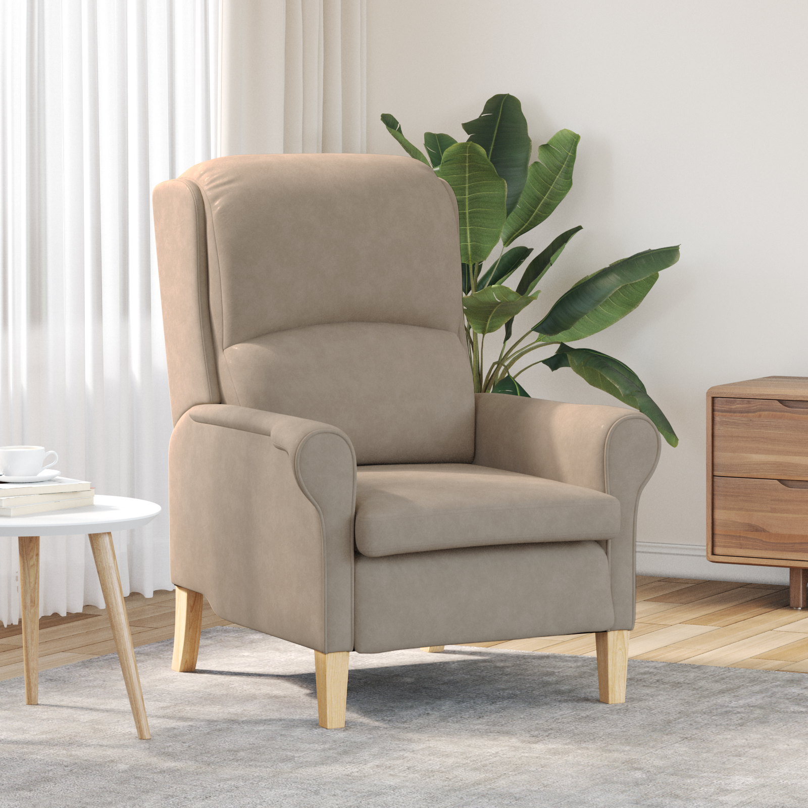 Taupe Armchair Taupe Fabric, Wood Standard Taupe Armchair