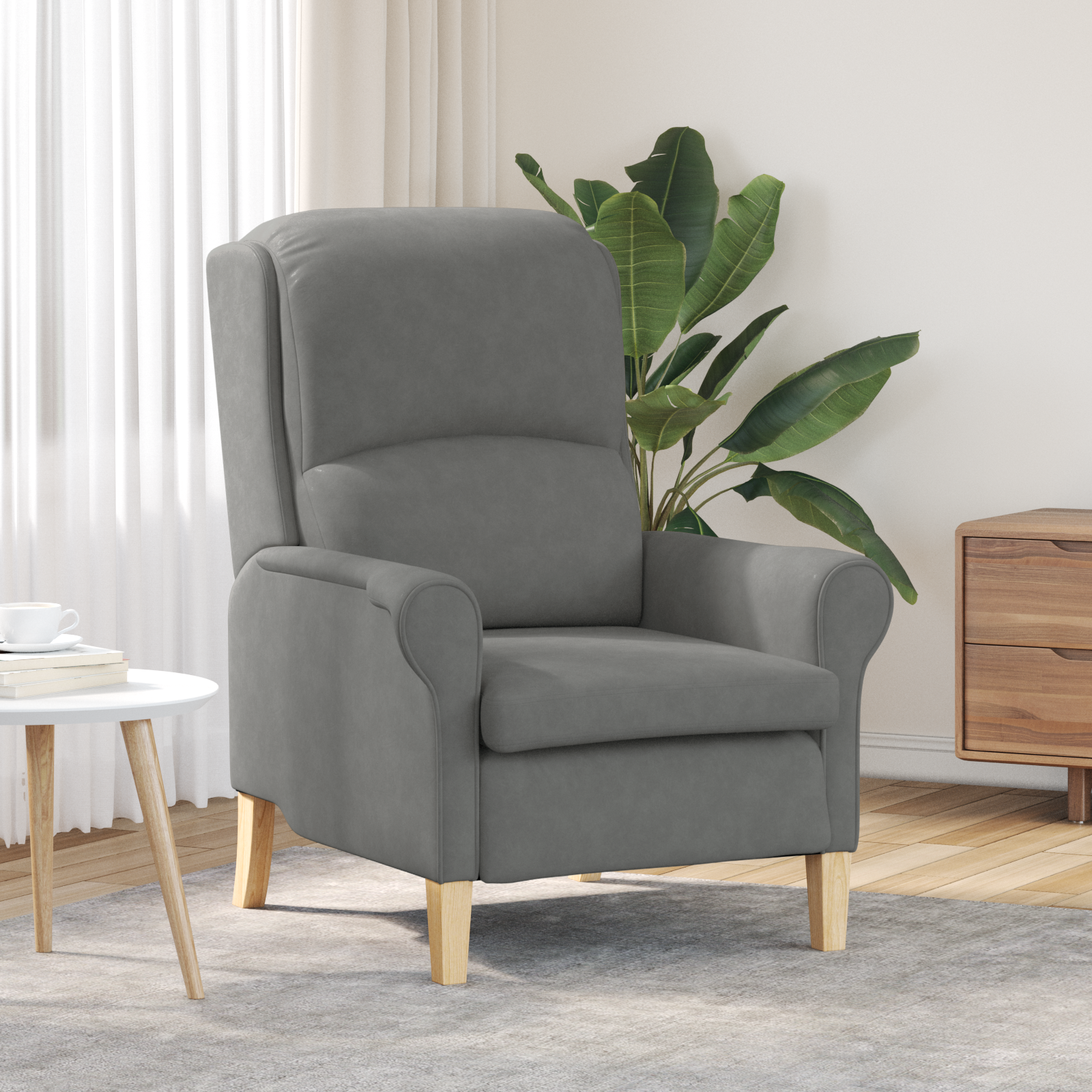 Dark Grey Armchair Dark Grey Fabric and Wood Standard Ergonomic