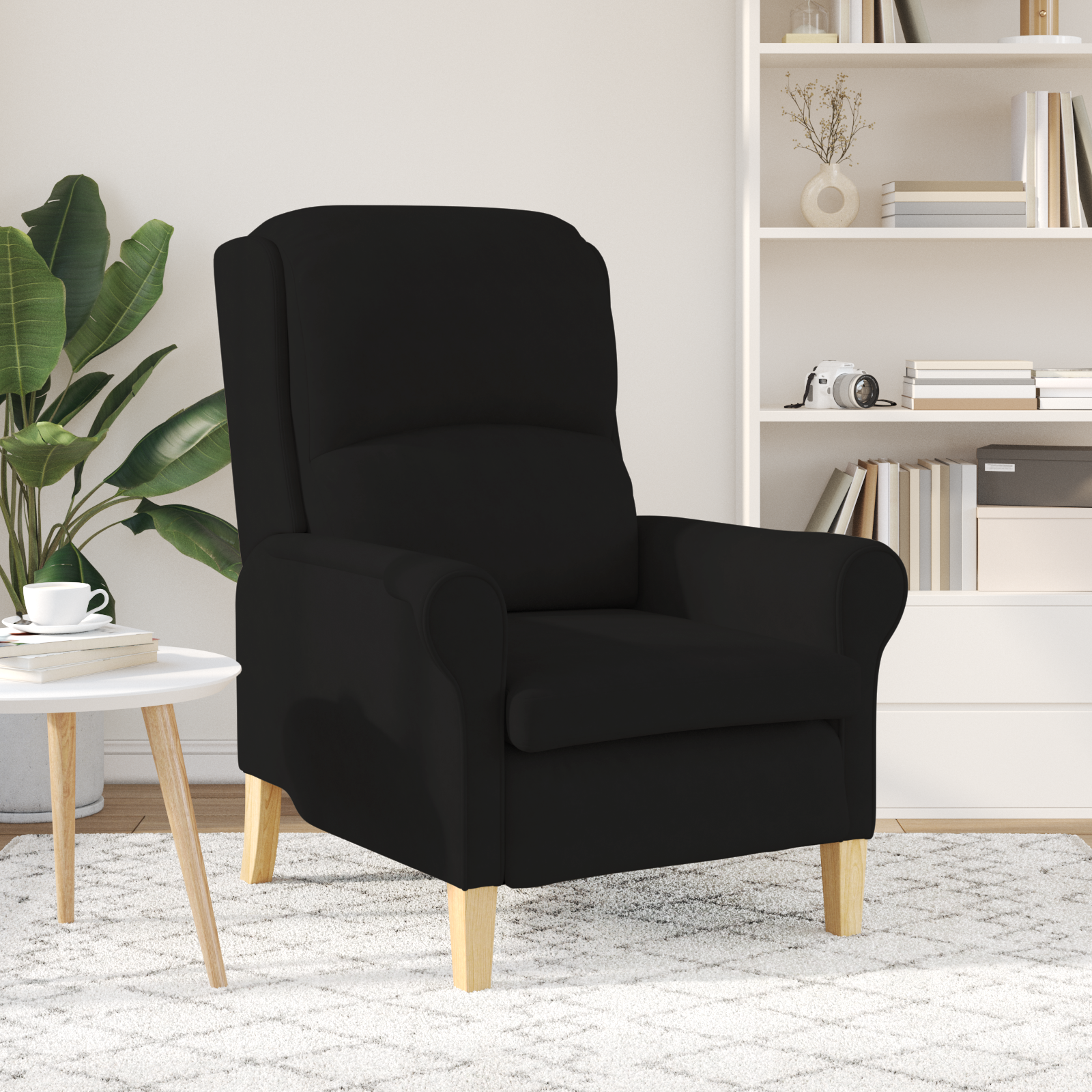 Black Armchair Black Fabric upholstery with wooden legs - Image 3