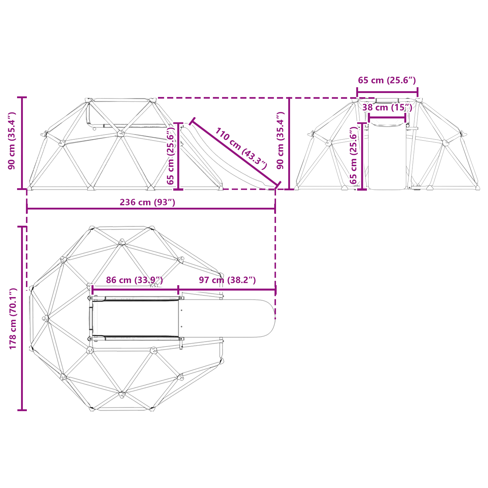 Climbing Dome with Slide for Kids 3-10 Years 247 cm 200 kg - Image 7