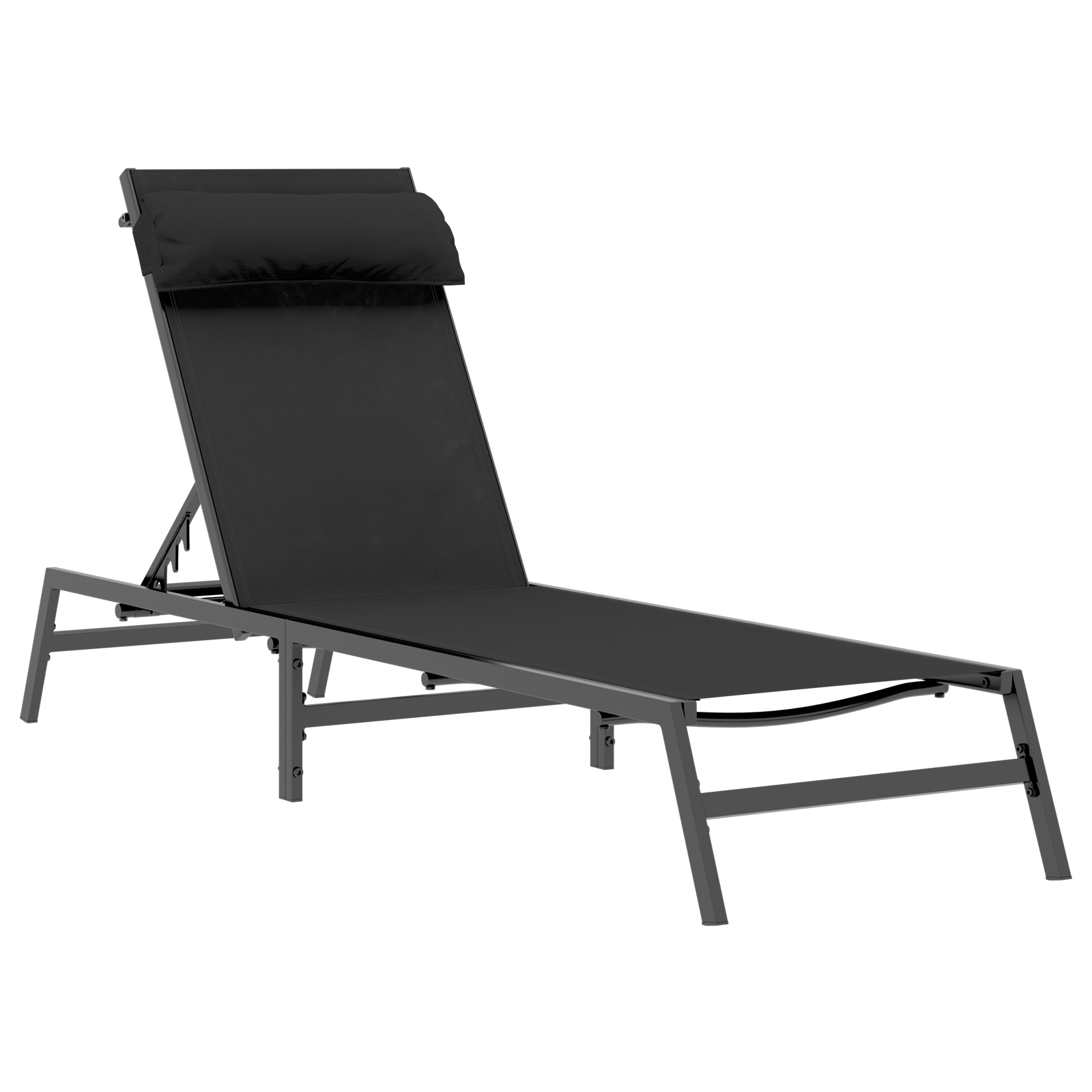 Sun Lounger Black Steel, Textilene Single Adjustable Armrests - Image 2
