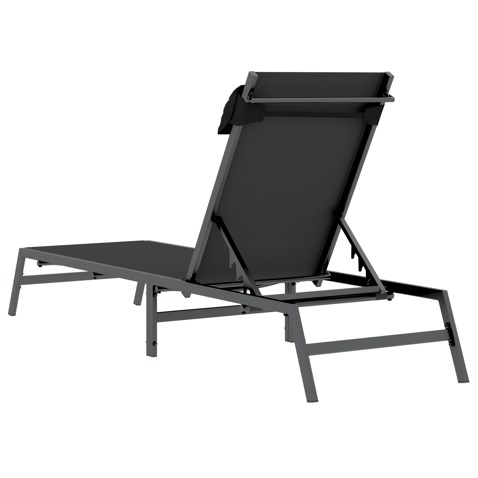 Sun Lounger Black Steel, Textilene Single Adjustable Armrests - Image 6