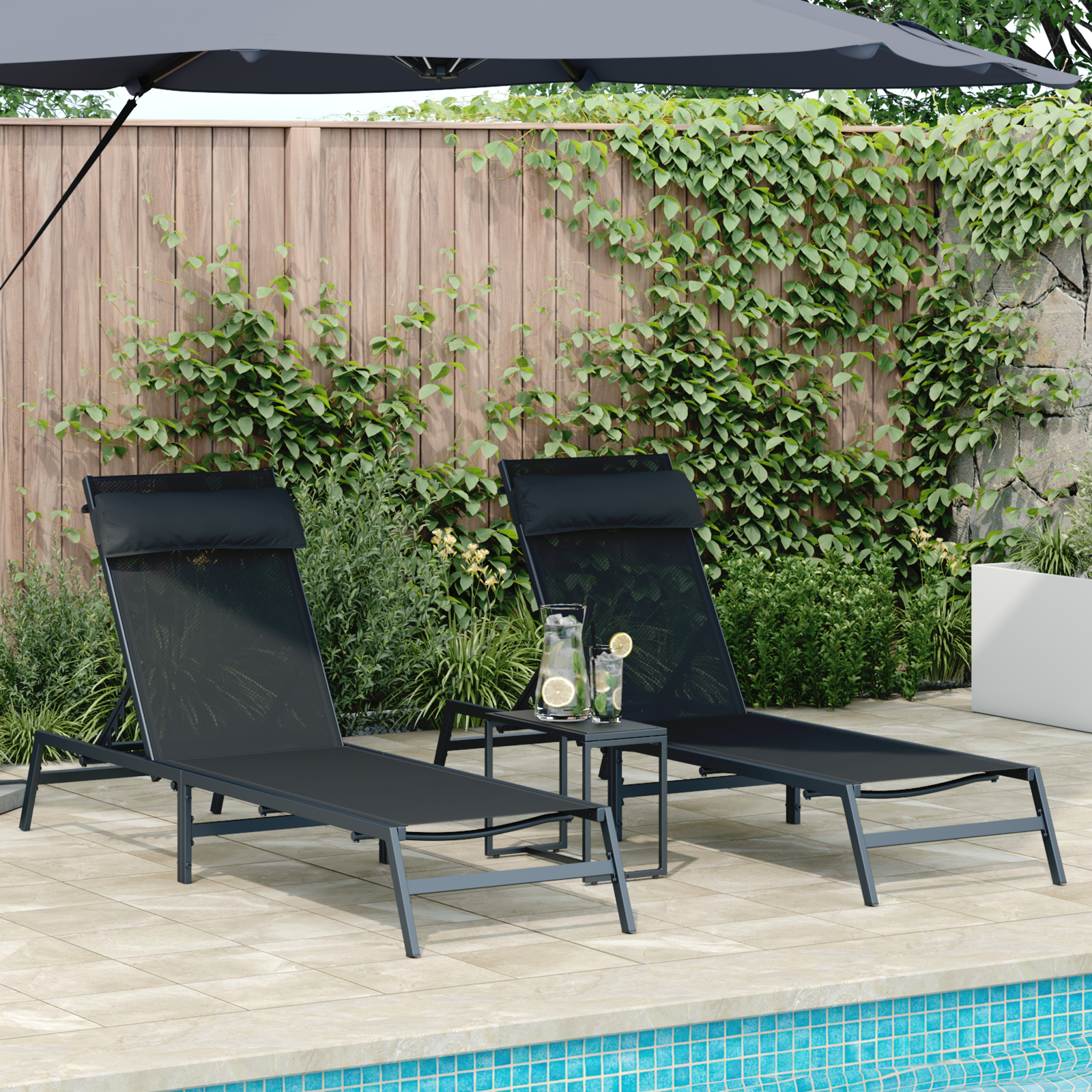 Folding Sun Loungers Black Metal frame, Textilene fabric Standard