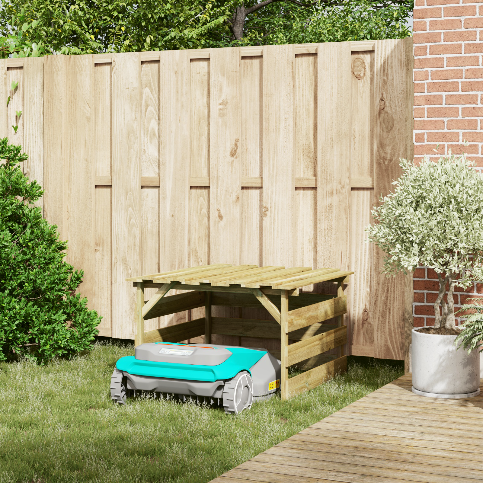 Roboter-Rasenmäher Garage Imprägniertes Holz Kiefer - gartenhelfer-aufbewahrung-gartenschuppen - Your Garden Eden