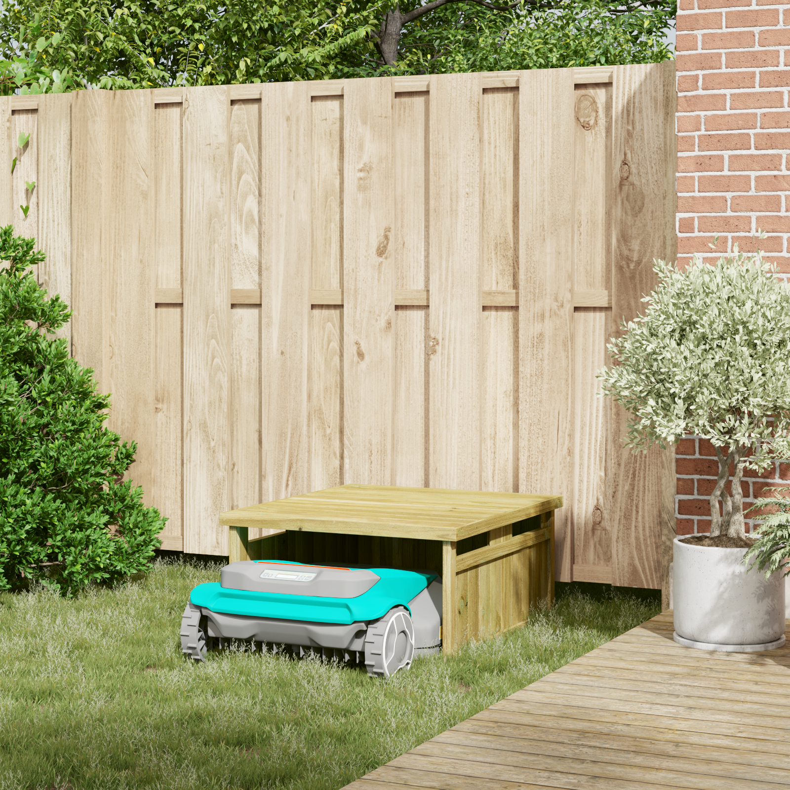 Garage für robotergestützten Rasenmäher 70x80x38 cm Impregniertes Holz Kiefer - gartenhelfer-aufbewahrung-gartenschuppen - Your Garden Eden