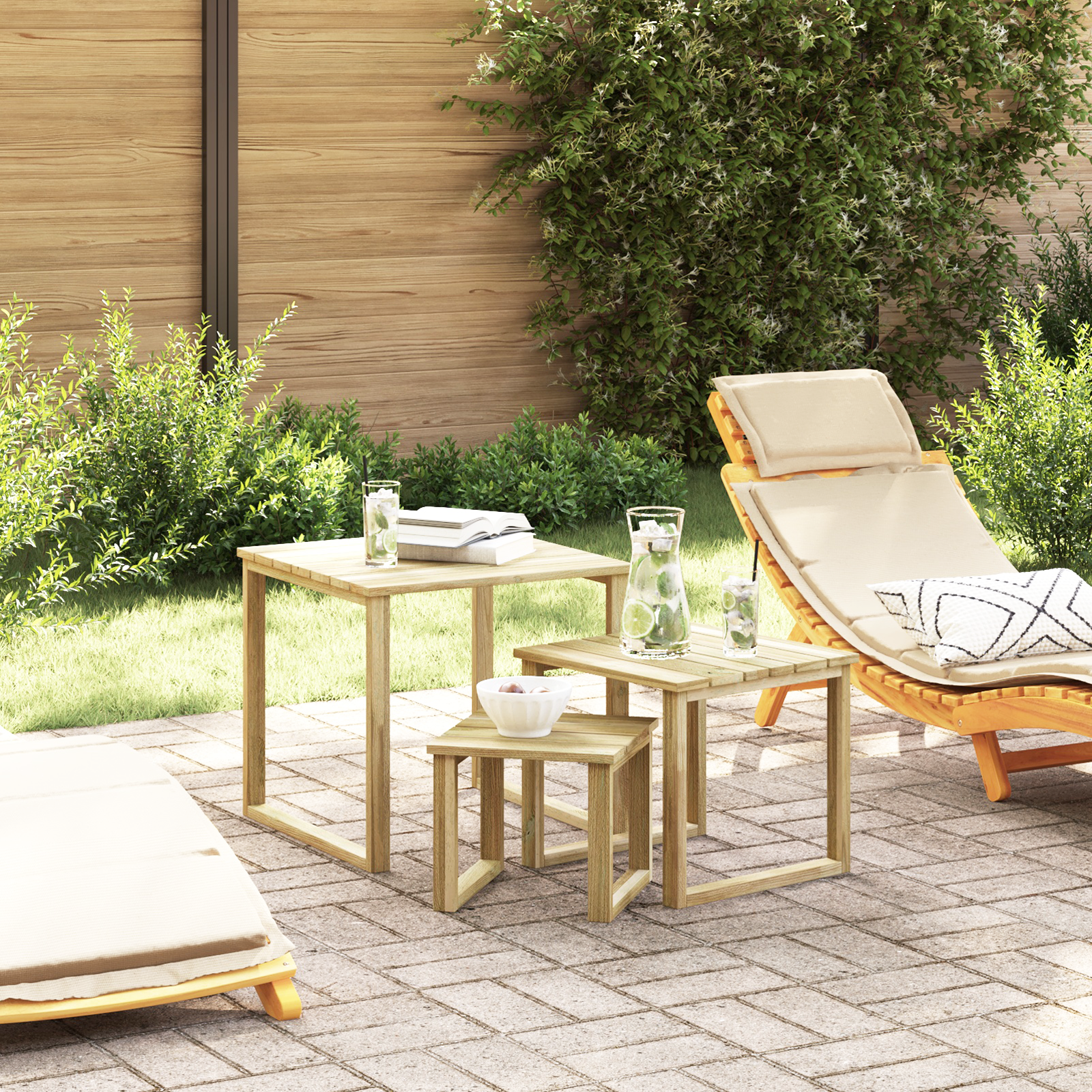 Thumbnail - vidaXL 3-teiliges Sonnenbett Tisch Set aus massivem Akazienholz