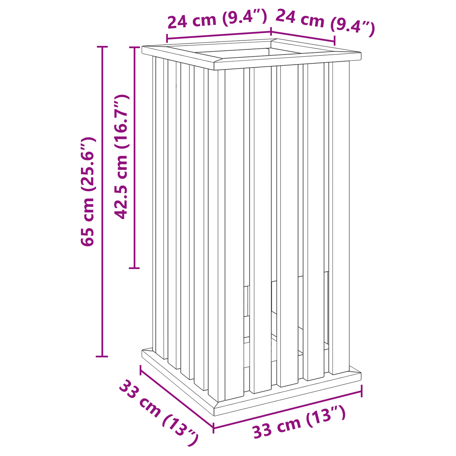 Garden Planter with Liner 33x33x65 cm Impregnated Wood Pine - Image 9
