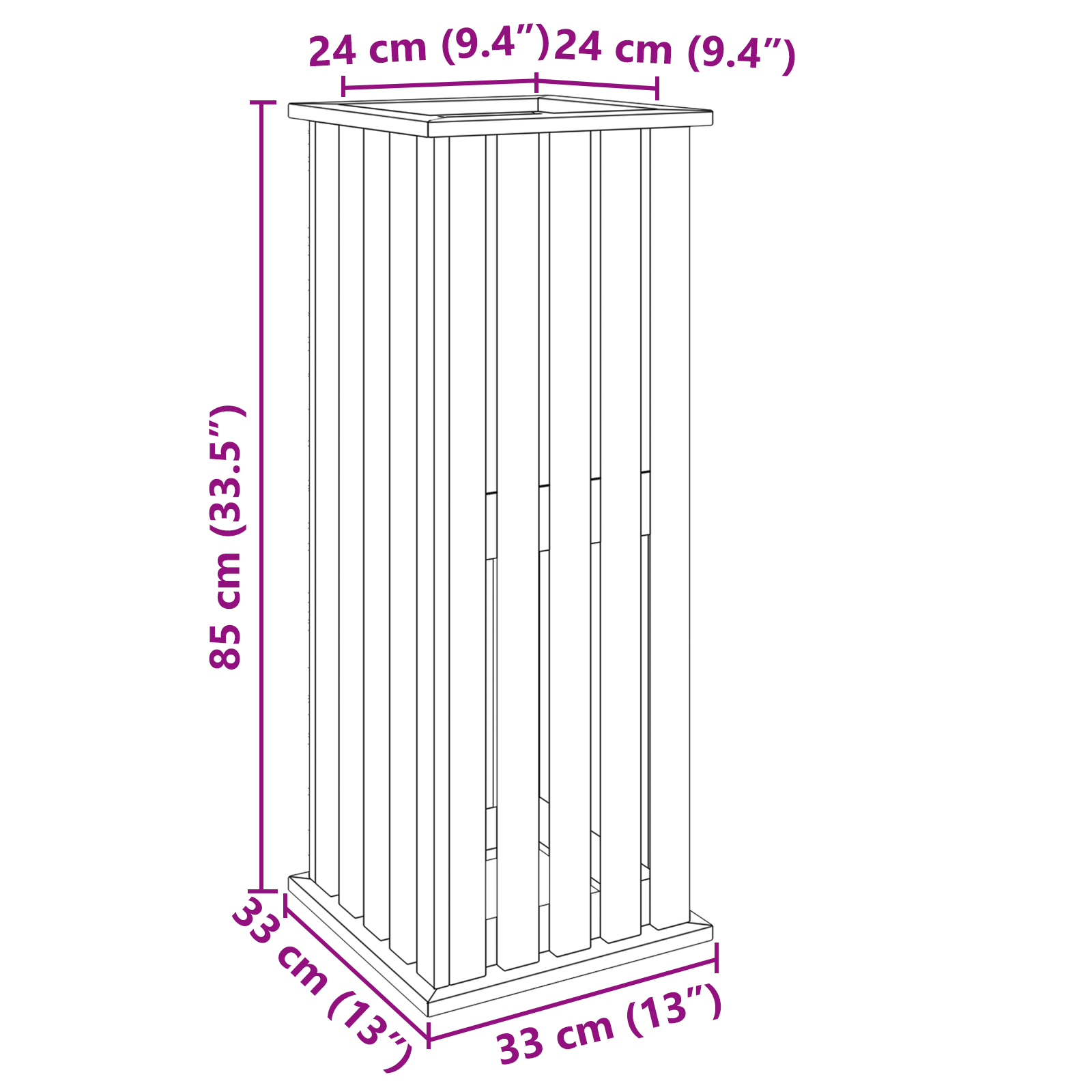 Garden Planter with Liner 33x33x85 cm Impregnated Wood Pine - Image 9