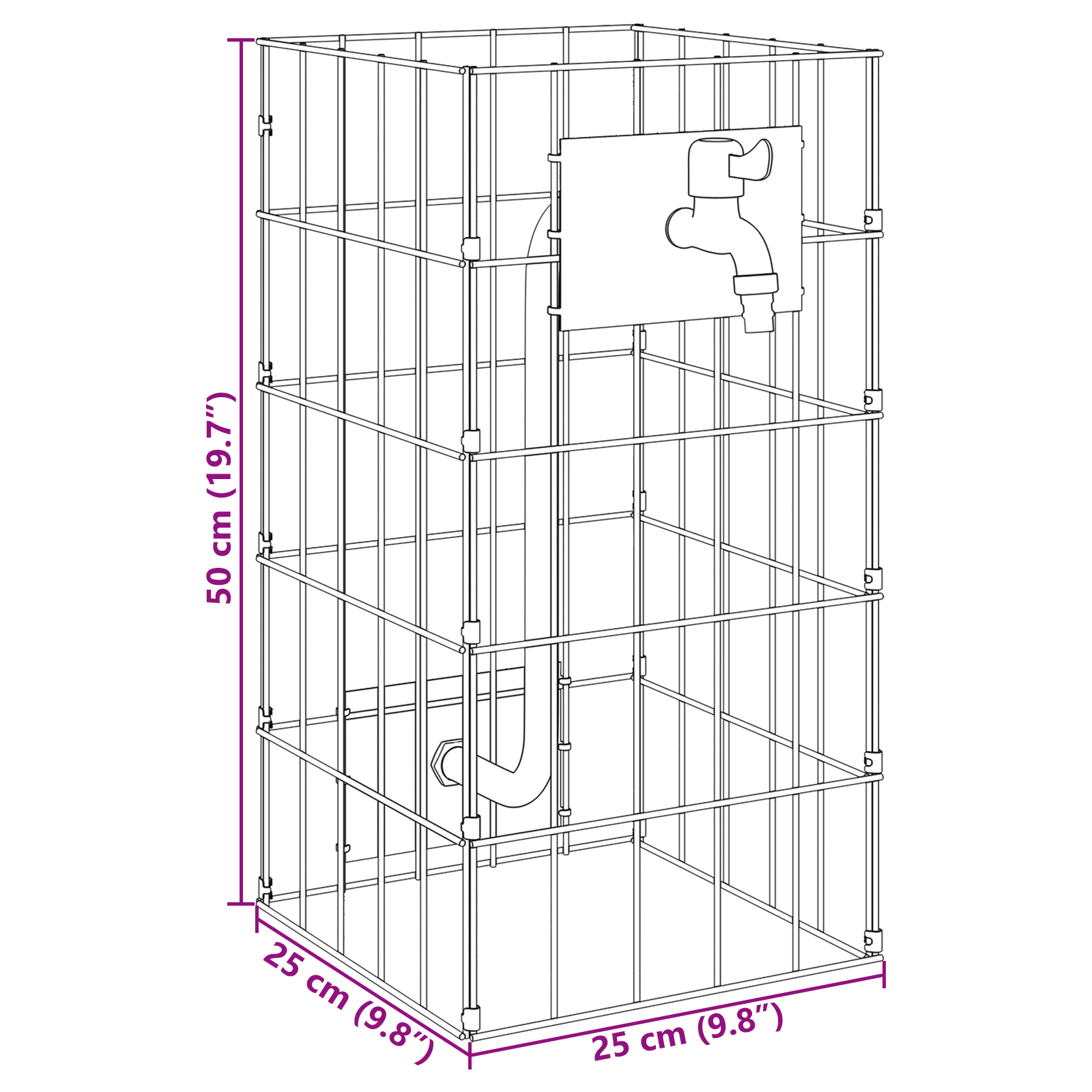 Gabion Column with Water Tap 50x25x25 cm 304 Stainless Steel - Image 11
