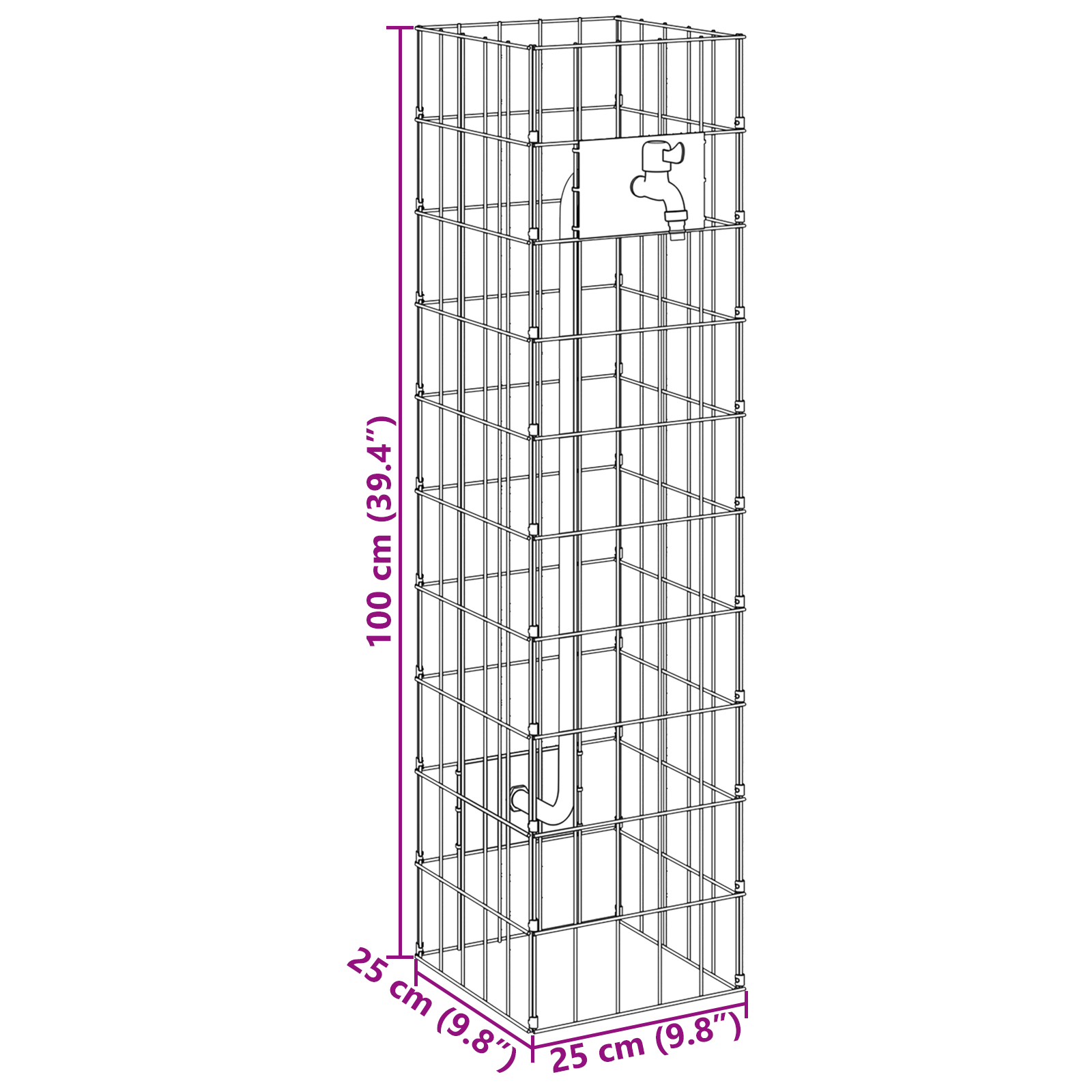 Gabion Column with Water Tap 100x25x25 cm 304 Stainless Steel - Image 11