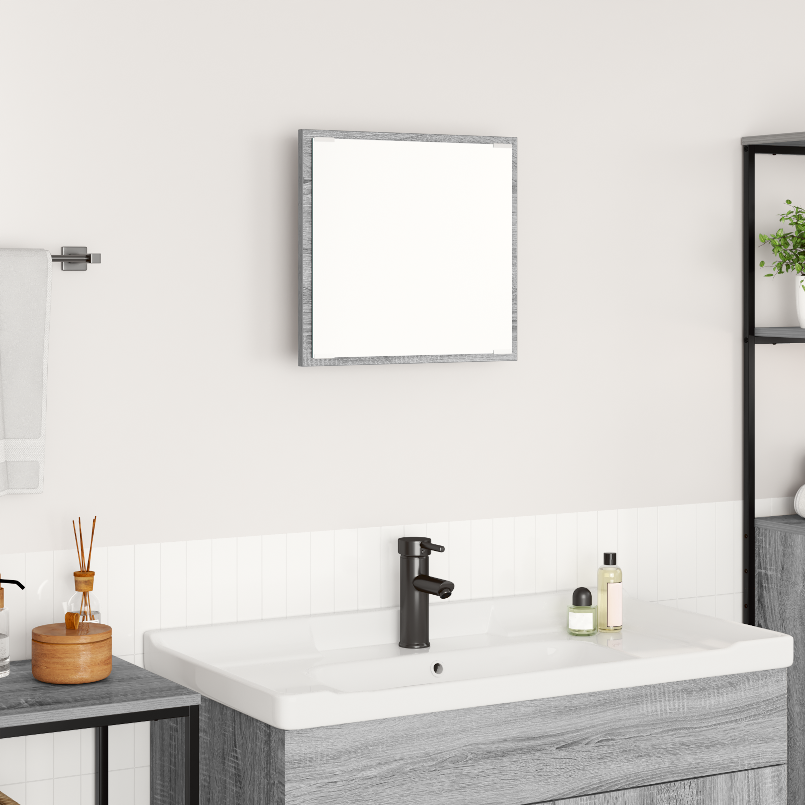LED Bathroom Mirror Grey Sonoma 40x8.5x37 cm Engineered Wood