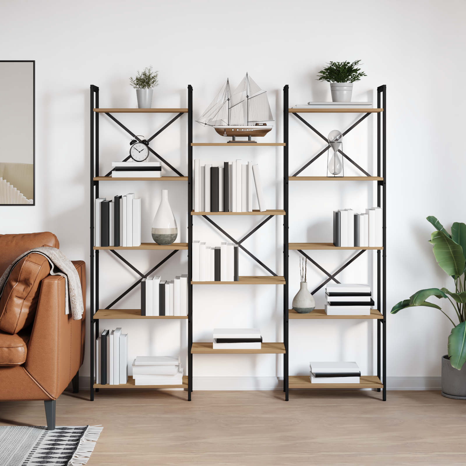Thumbnail - vidaXL Regal Eiche handwerklich 156 x 25 x 167.5 cm Holzwerkstoff