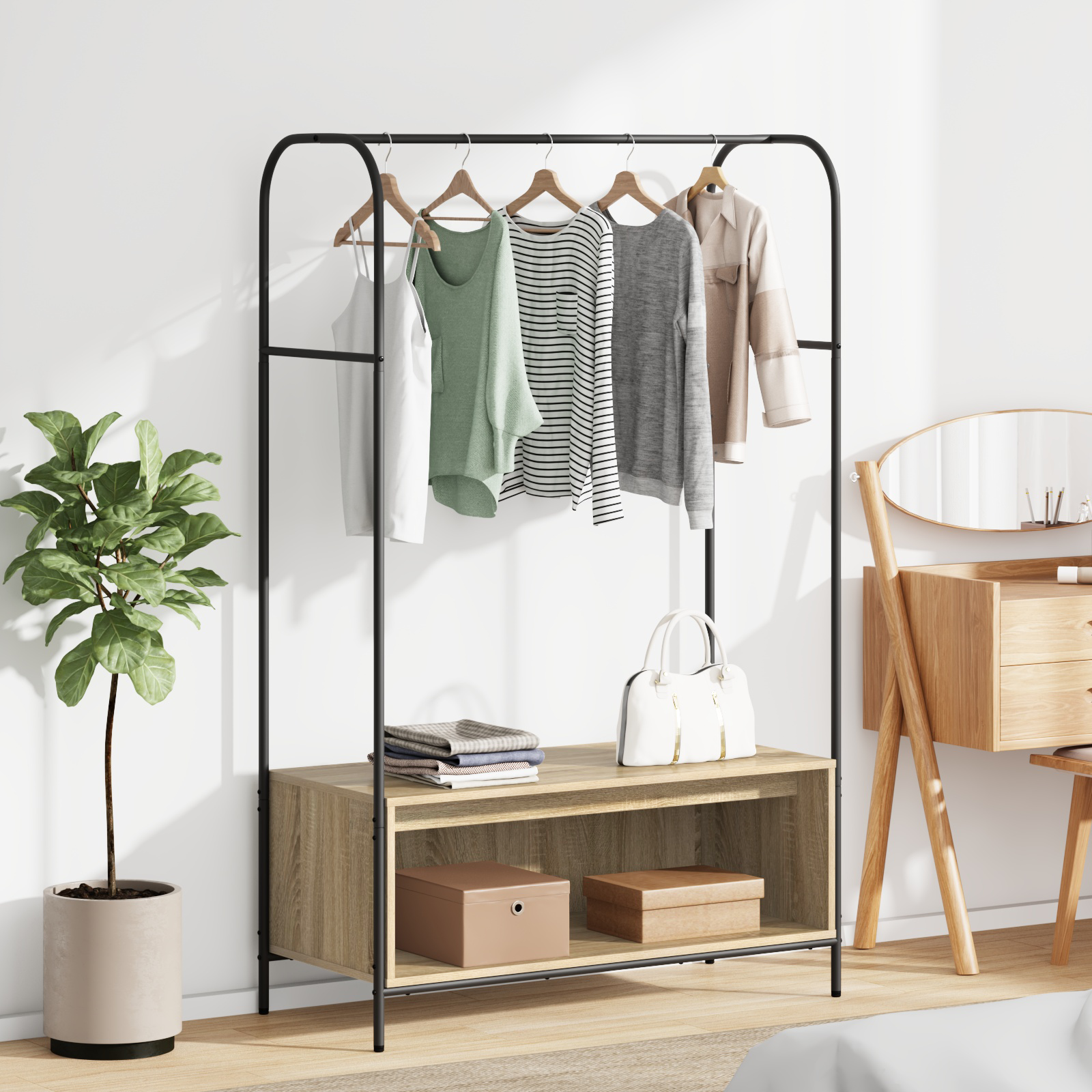 Kledingrek met planken Sonoma eik 100x44x160 cm