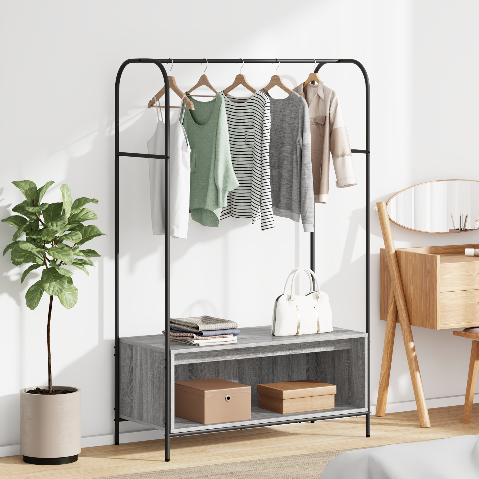 Kledingrek met Planken Grijs Sonoma 100x44x160 cm