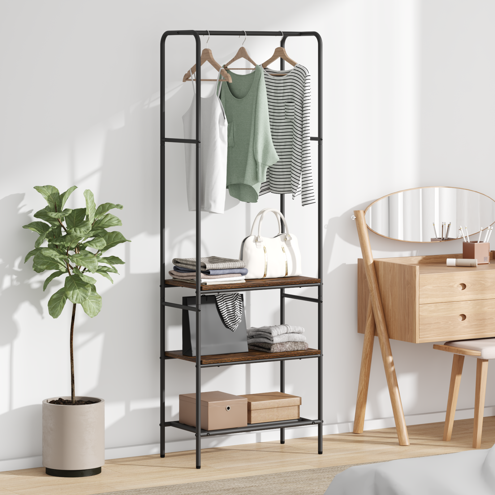 Kledingrek met planken met plank Gerookt eiken 60 x 30 x 171 cm