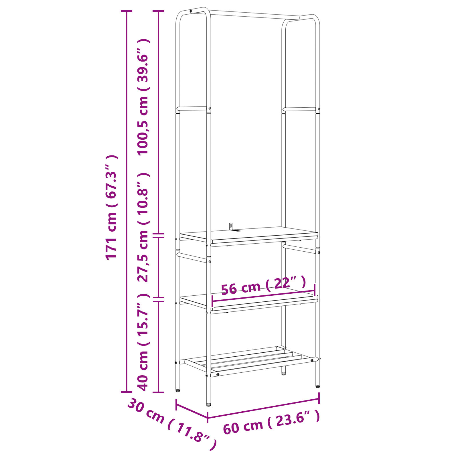 Kledingrek met planken met plank Gerookt eiken 60 x 30 x 171 cm image 11