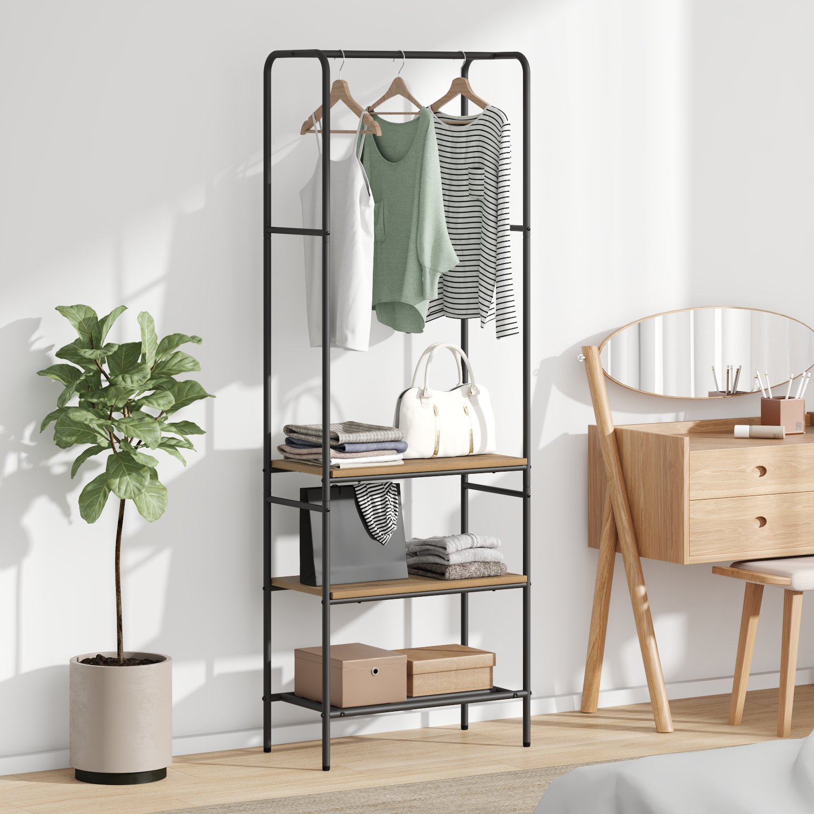 Kledingrek met planken artisanaal eikenkleurig 60 x 30 x 171 cm