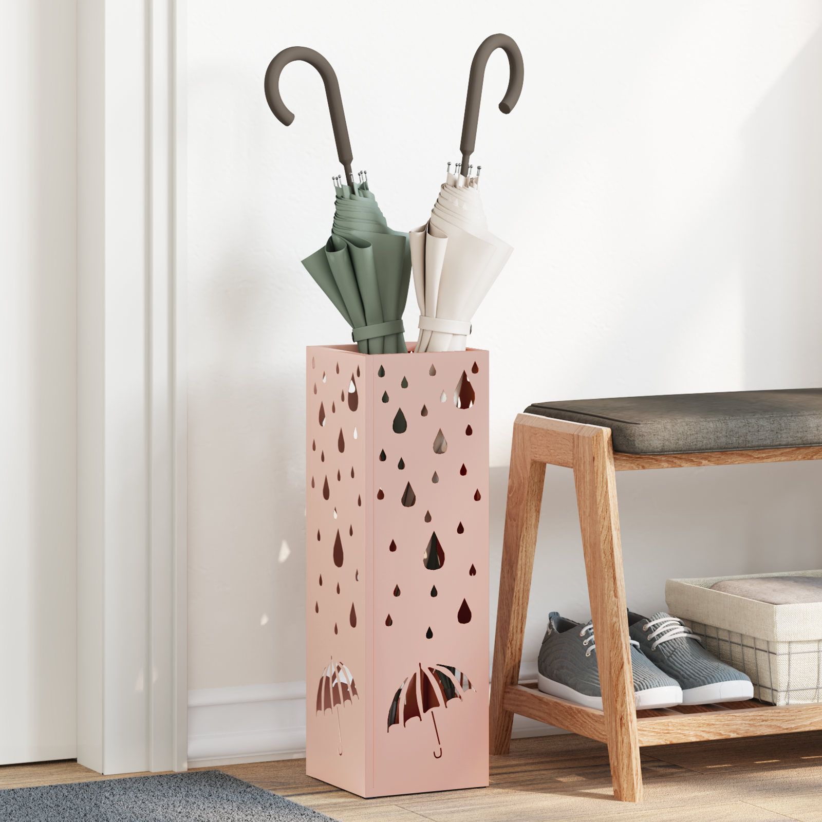 Paraplubak Roze Metaal Middelgroot Decoratieve Inzetten
