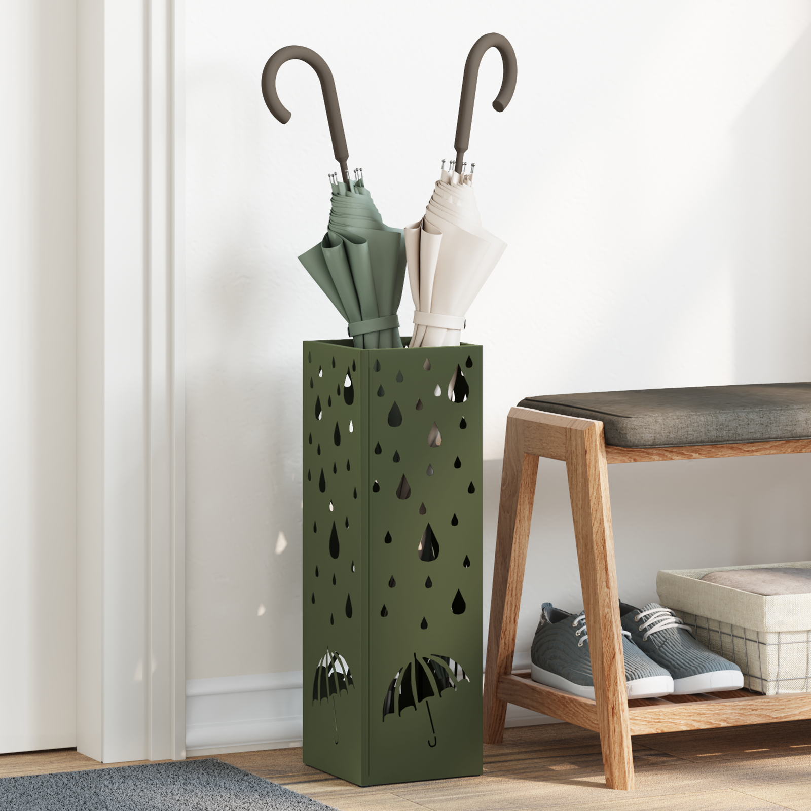 Paraplustandaard Olijfgroen 15,5×15,5×49 cm Staal