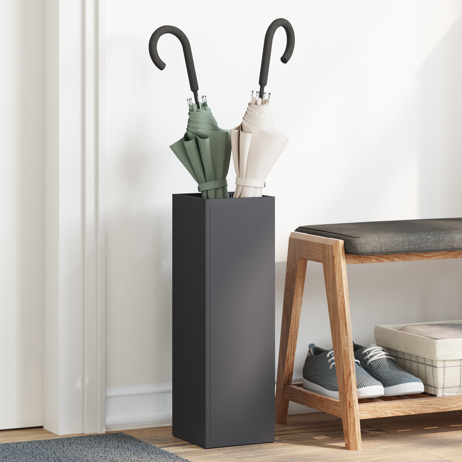 Paraplubak Zwart Metaal Compact Minimalistisch Paraplubak