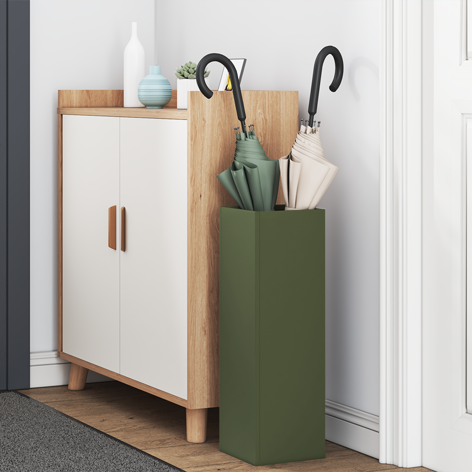 Umbrella Stand Olive Green Metal Medium Storage Umbrella Stand - Image 3