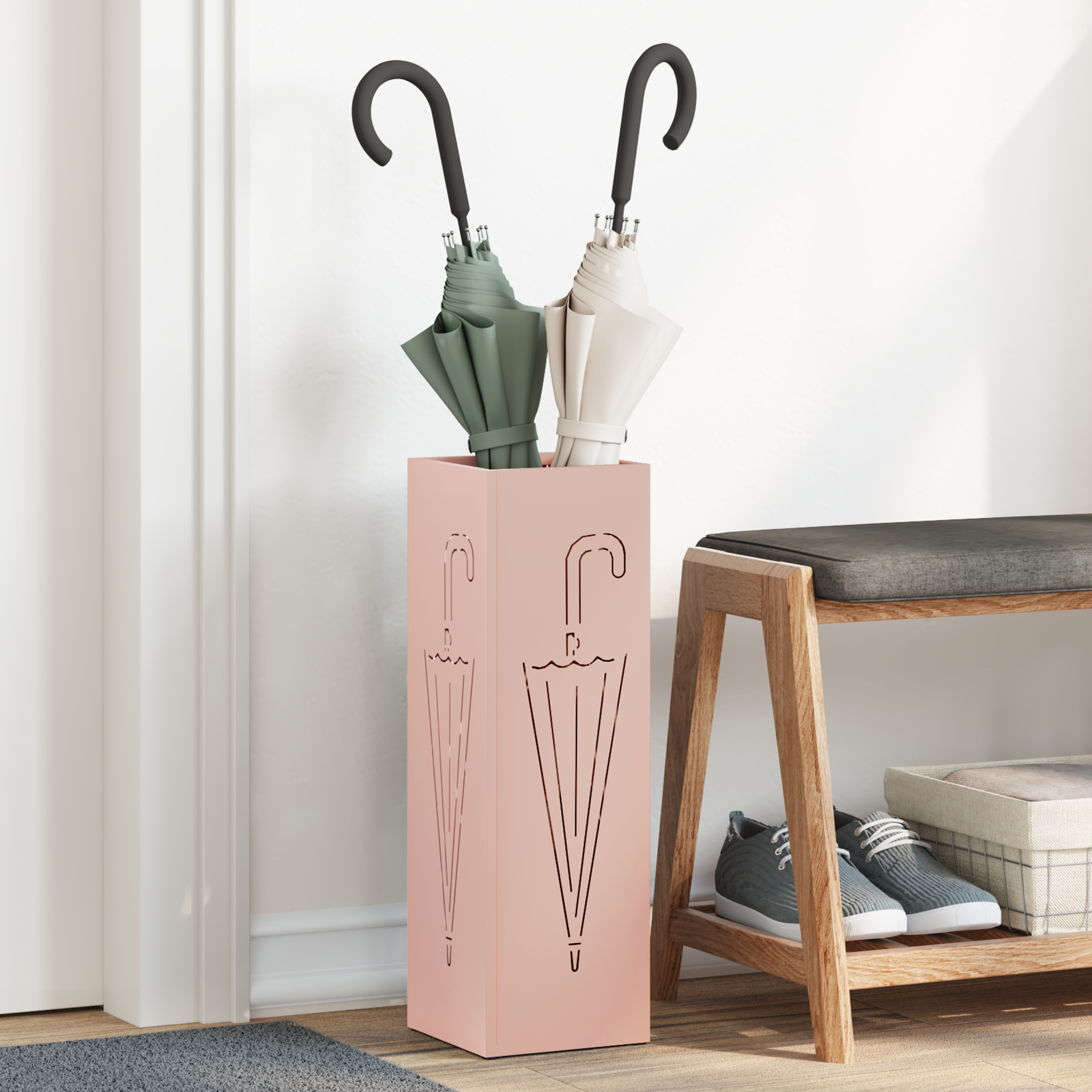 Paraplu Stand Roze 15,5×15,5×49 cm Staal