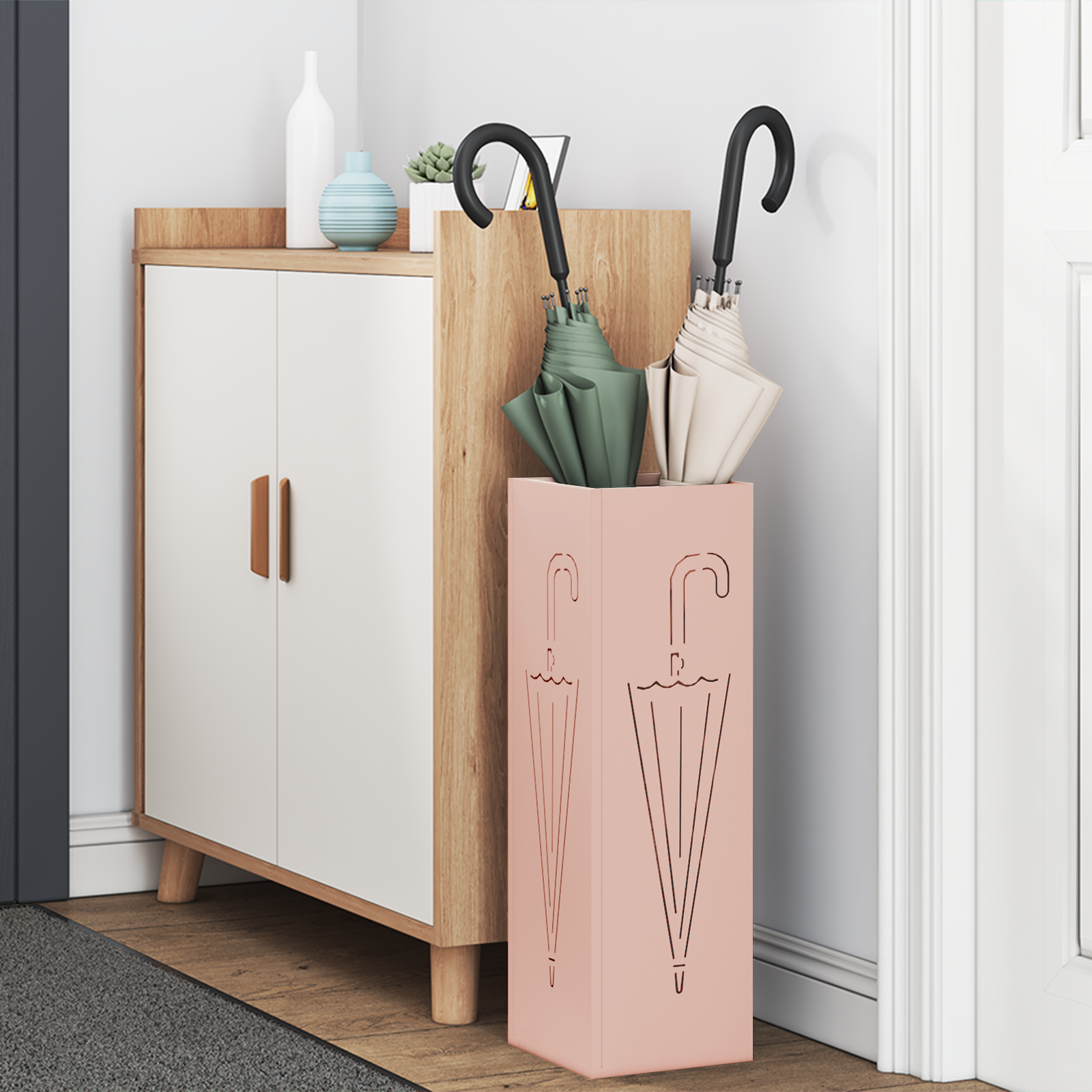 Umbrella Stand Pink Metal Medium Rectangular Modern - Image 3