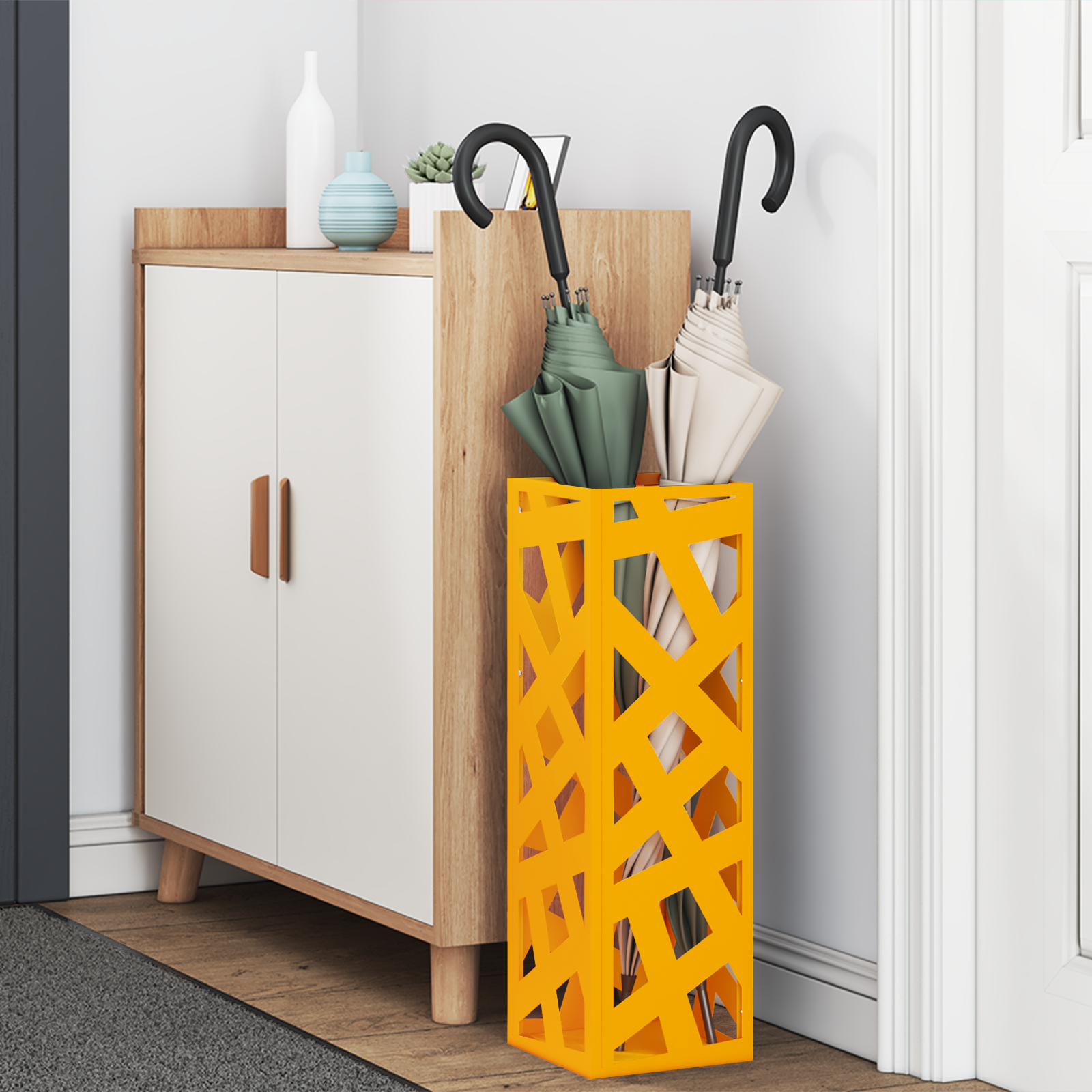 Umbrella Stand Mustard yellow Metal Medium Sleek - Image 3