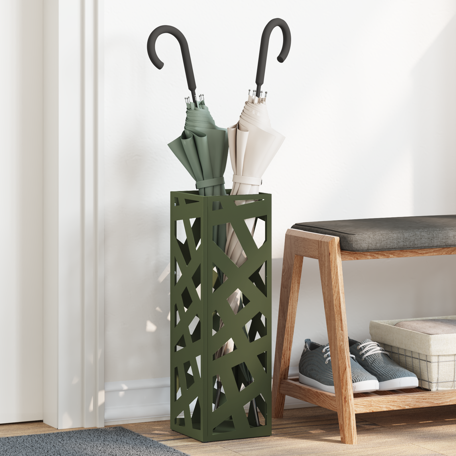 Parasolstandaard Olijfgroen 15,5×15,5×49 cm Staal
