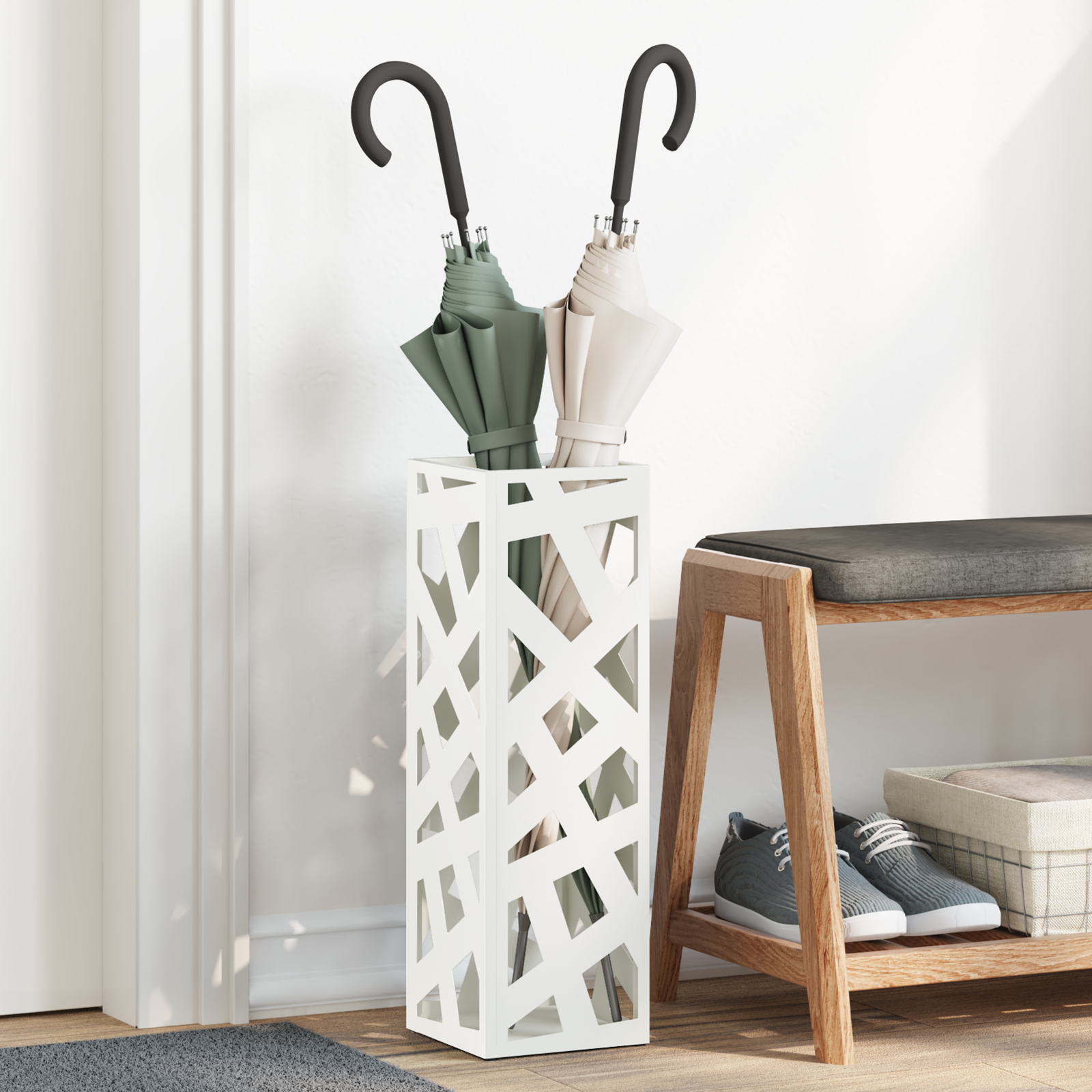 Paraplu Stand Wit 15,5×15,5×49 cm Staal