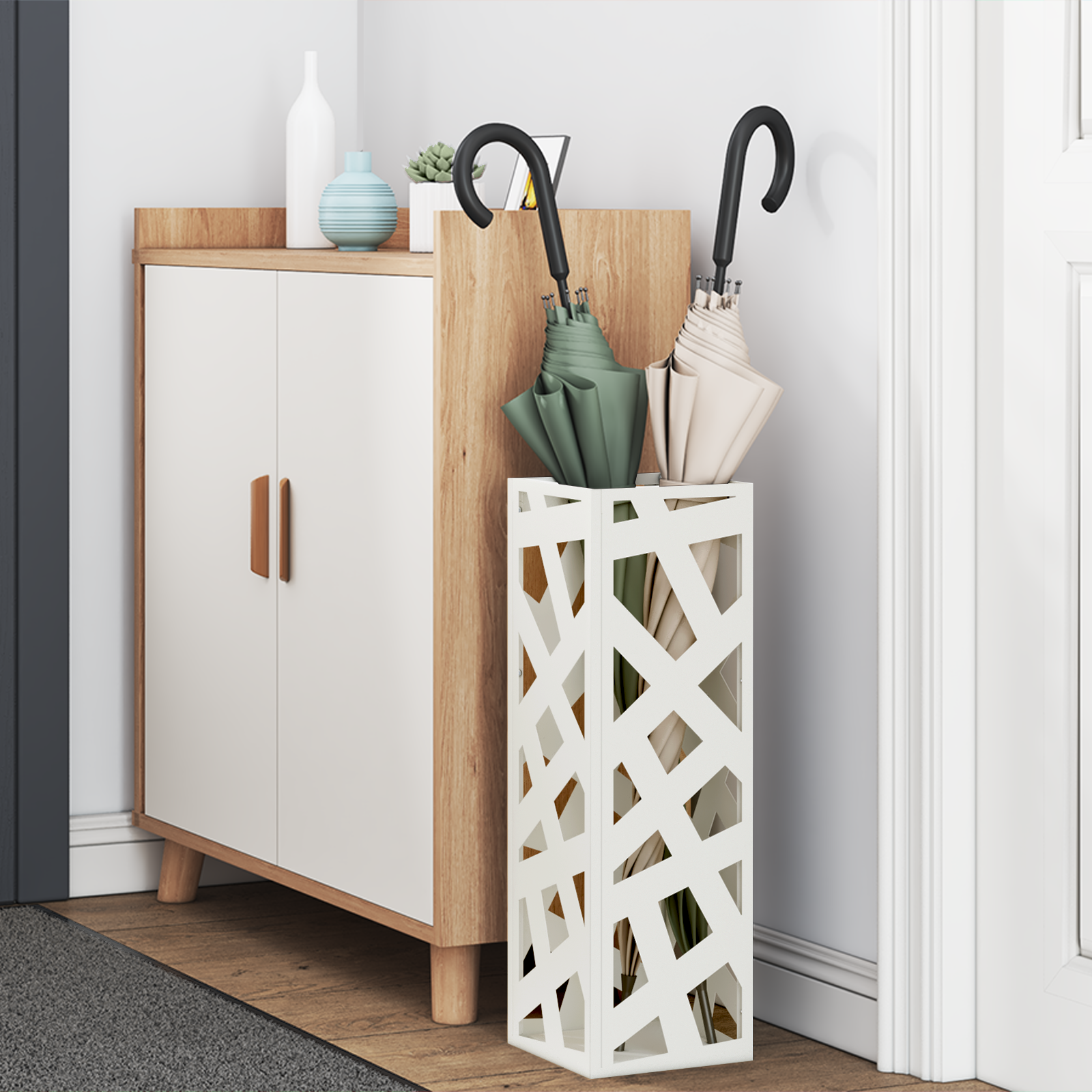 Umbrella Stand White Metal Standard Umbrella Stand Rectangular - Image 3