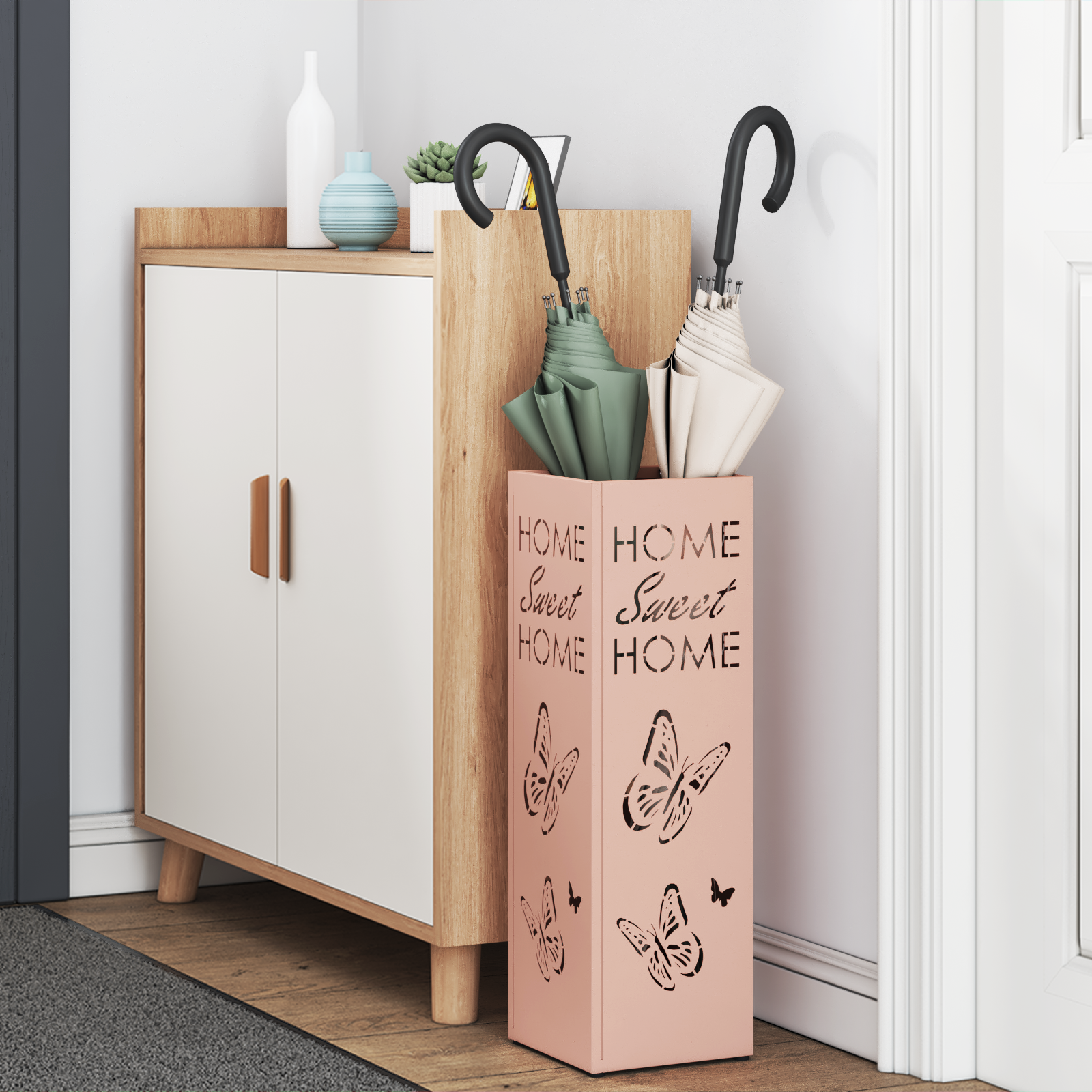 Umbrella Stand Pink Metal Medium Decorative Inlays - Image 3