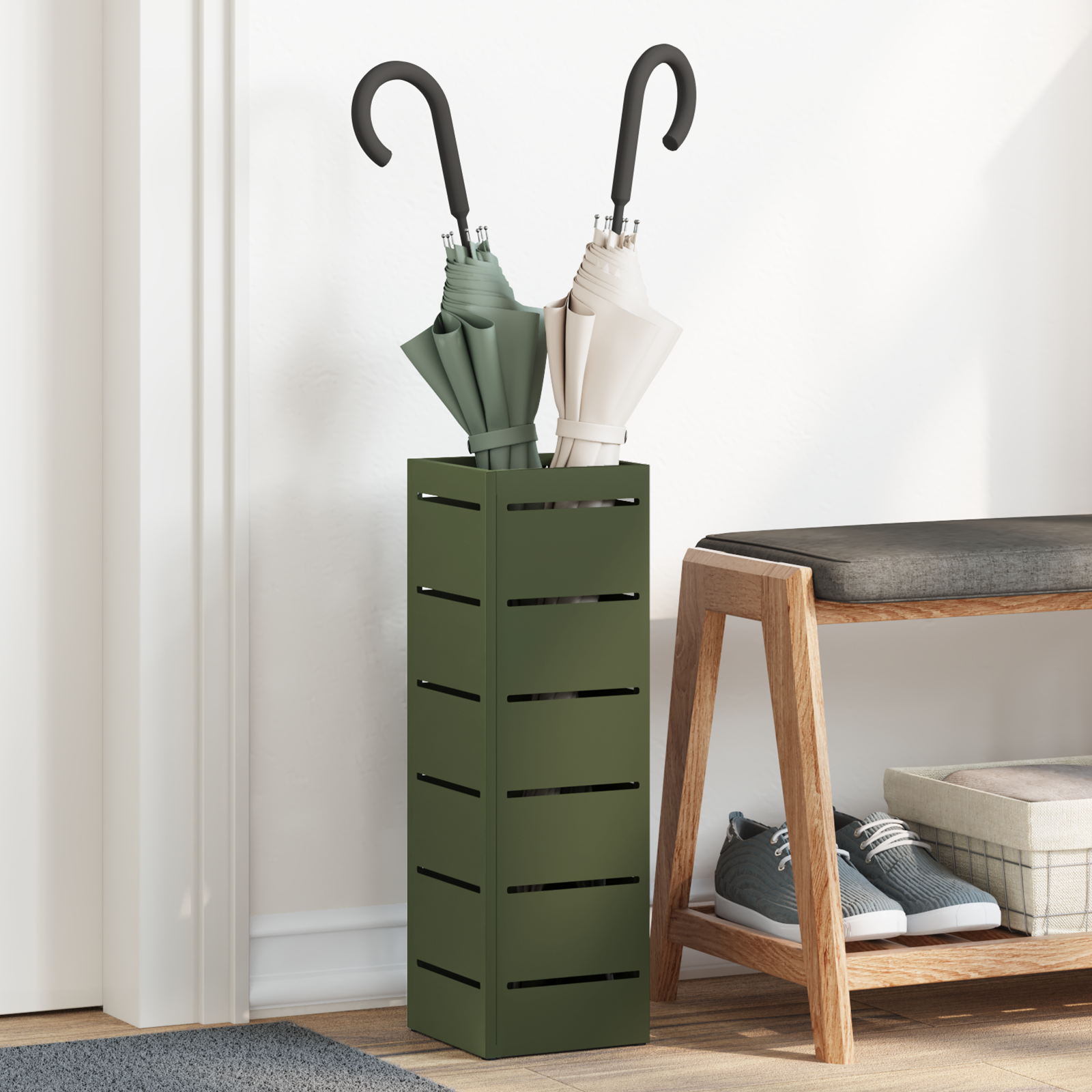 Paraplustandaard Olijfgroen 15,5×15,5×49 cm Staal