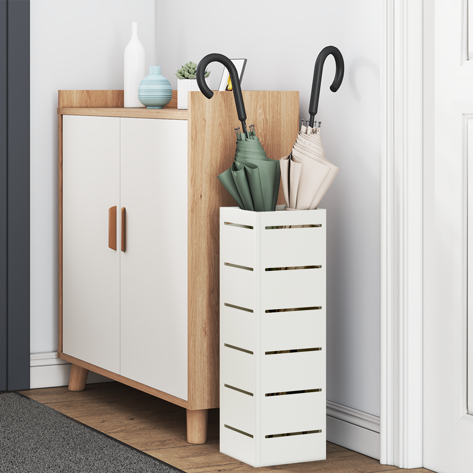 Umbrella Stand White Wood Standard Umbrella Stand Contemporary - Image 3