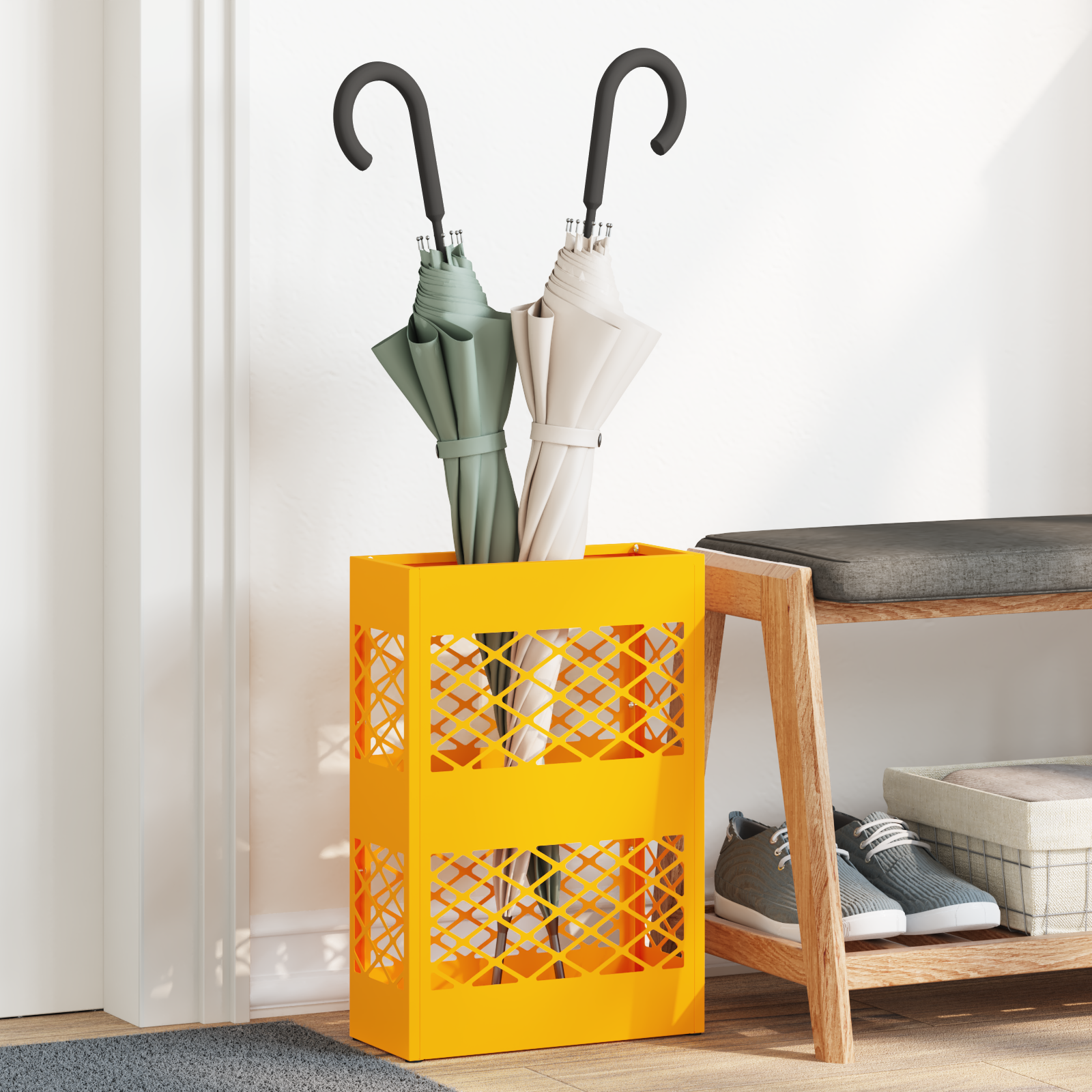 Paraplu Stand Mosterdgeel 28x12x41 cm Staal