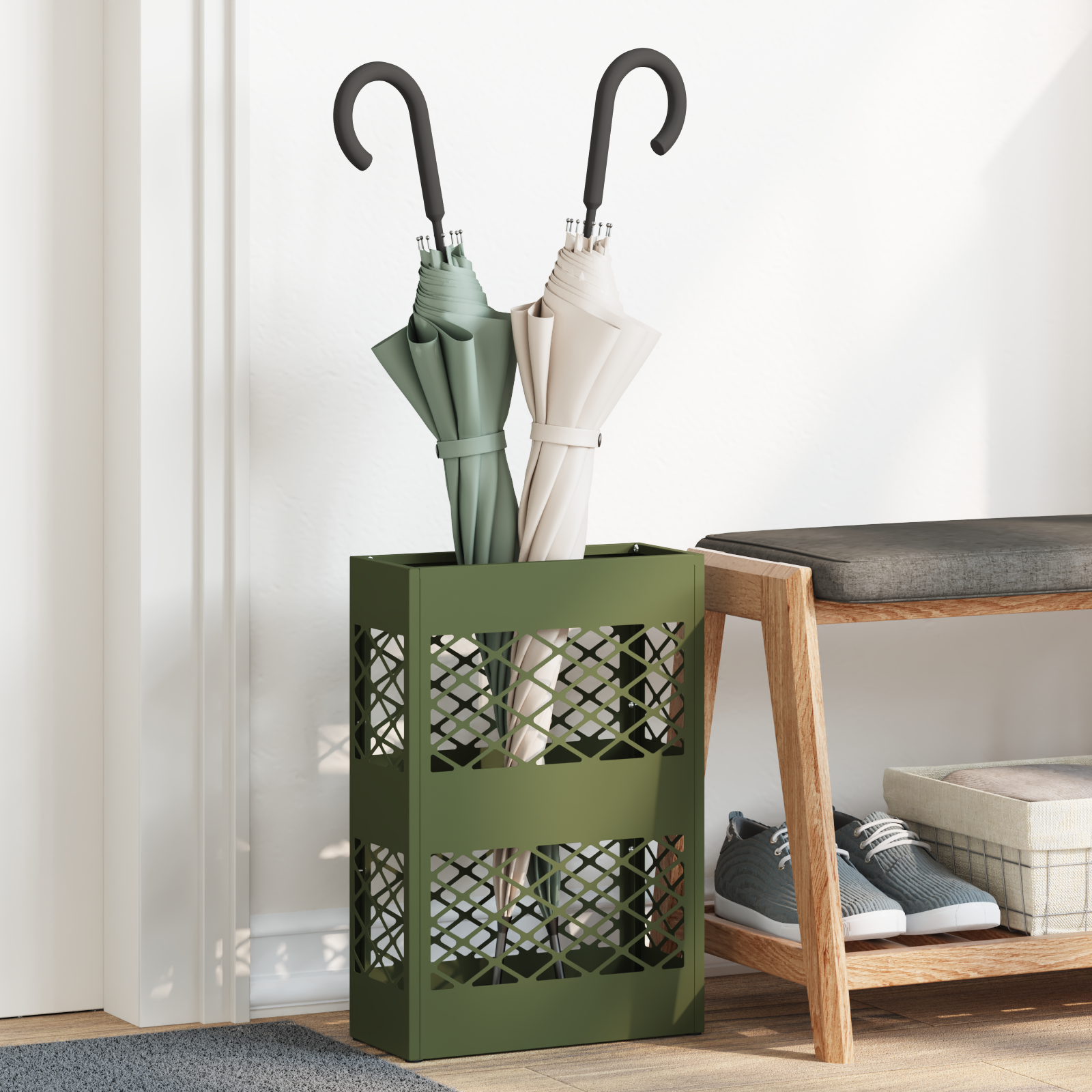 Paraplu Standaard Olijfgroen 28x12x41 cm Staal
