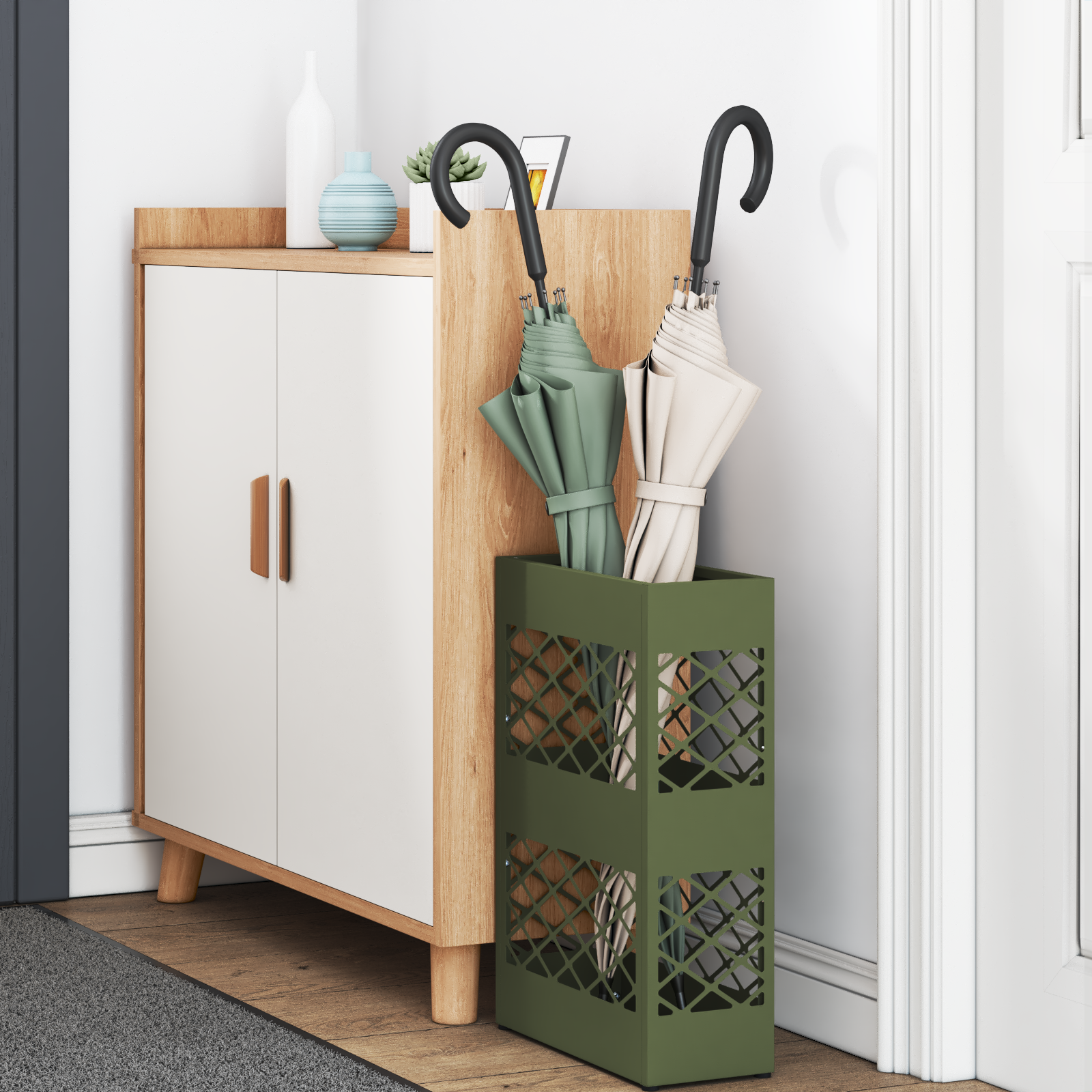 Umbrella Stand Olive Green Metal Medium Umbrella Stand - Image 3