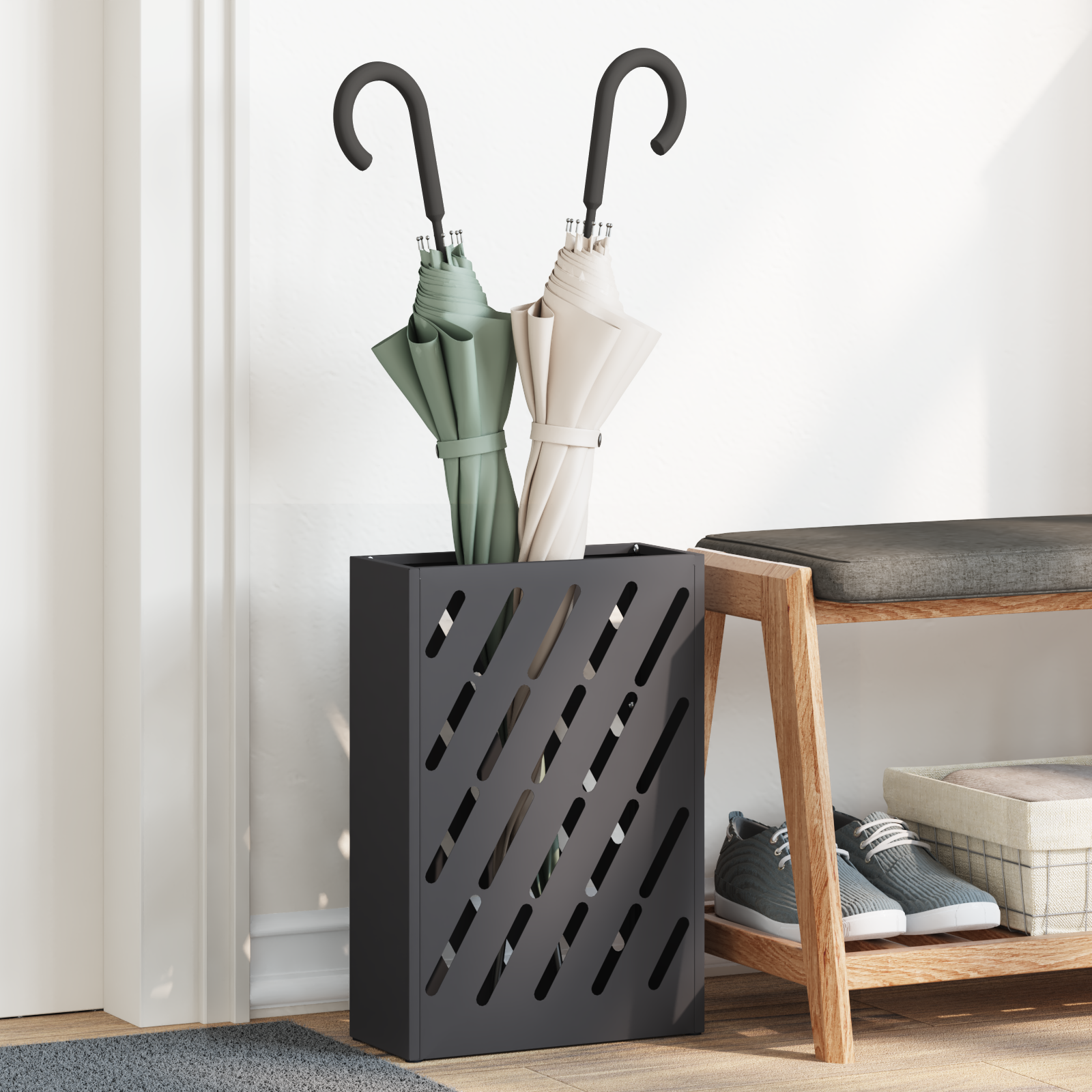 Paraplubak Zwart Metaal Medium Paraplubak Rechthoekig Modern
