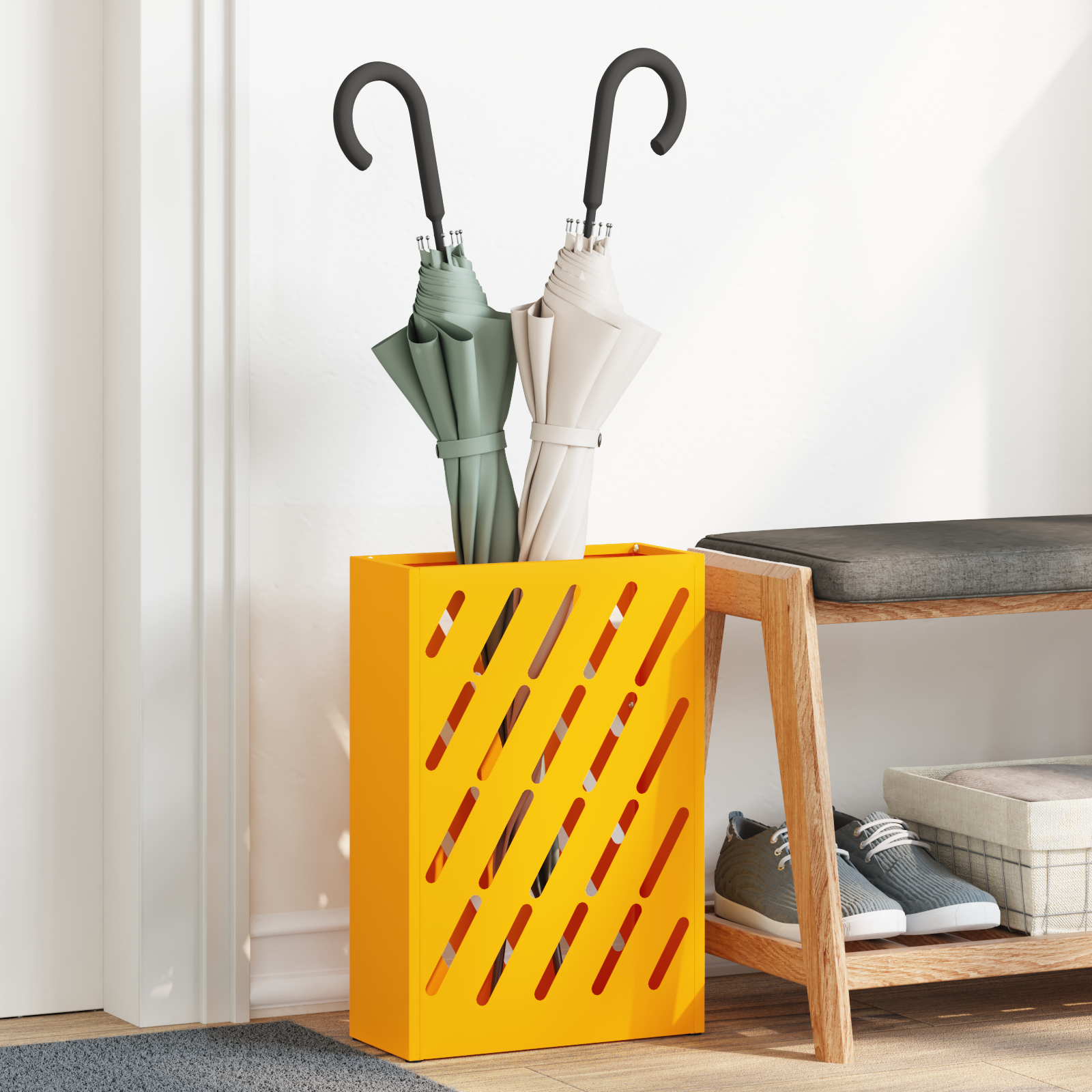 Paraplu Stand Mosterdgeel 28x12x41 cm Staal