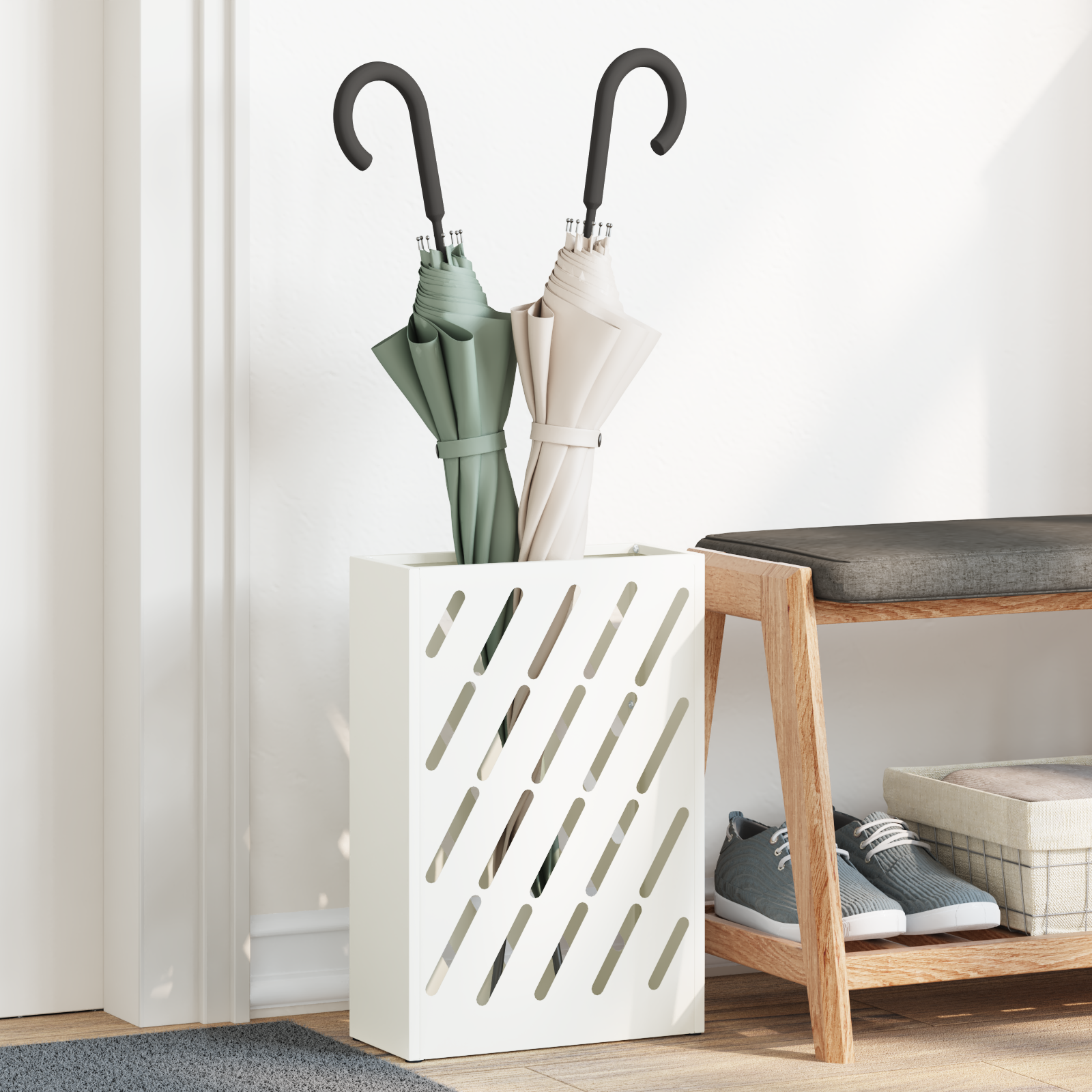 Paraplubak Wit Metaal Compact Decoratieve Inzetstukken