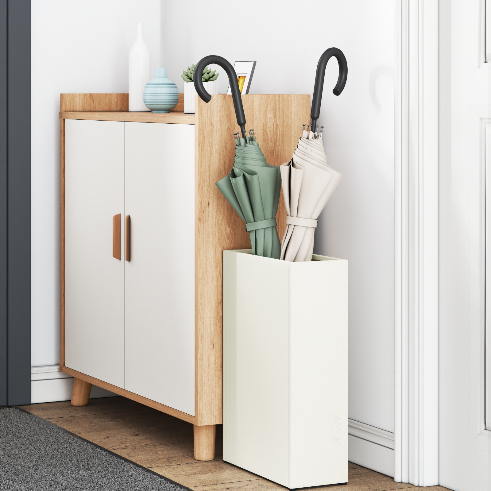 Umbrella Stand White Wood Medium Storage Umbrella Stand - Image 3