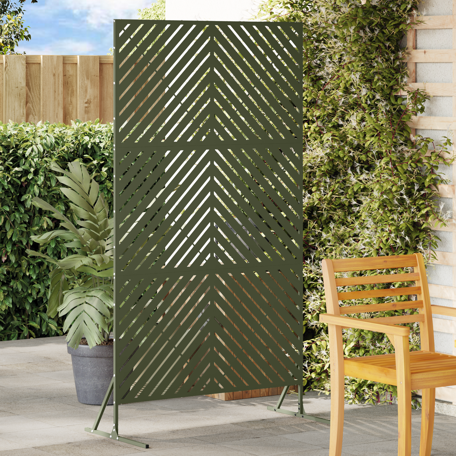 Metal Fence Panel Olive Green Metal Large Pattern