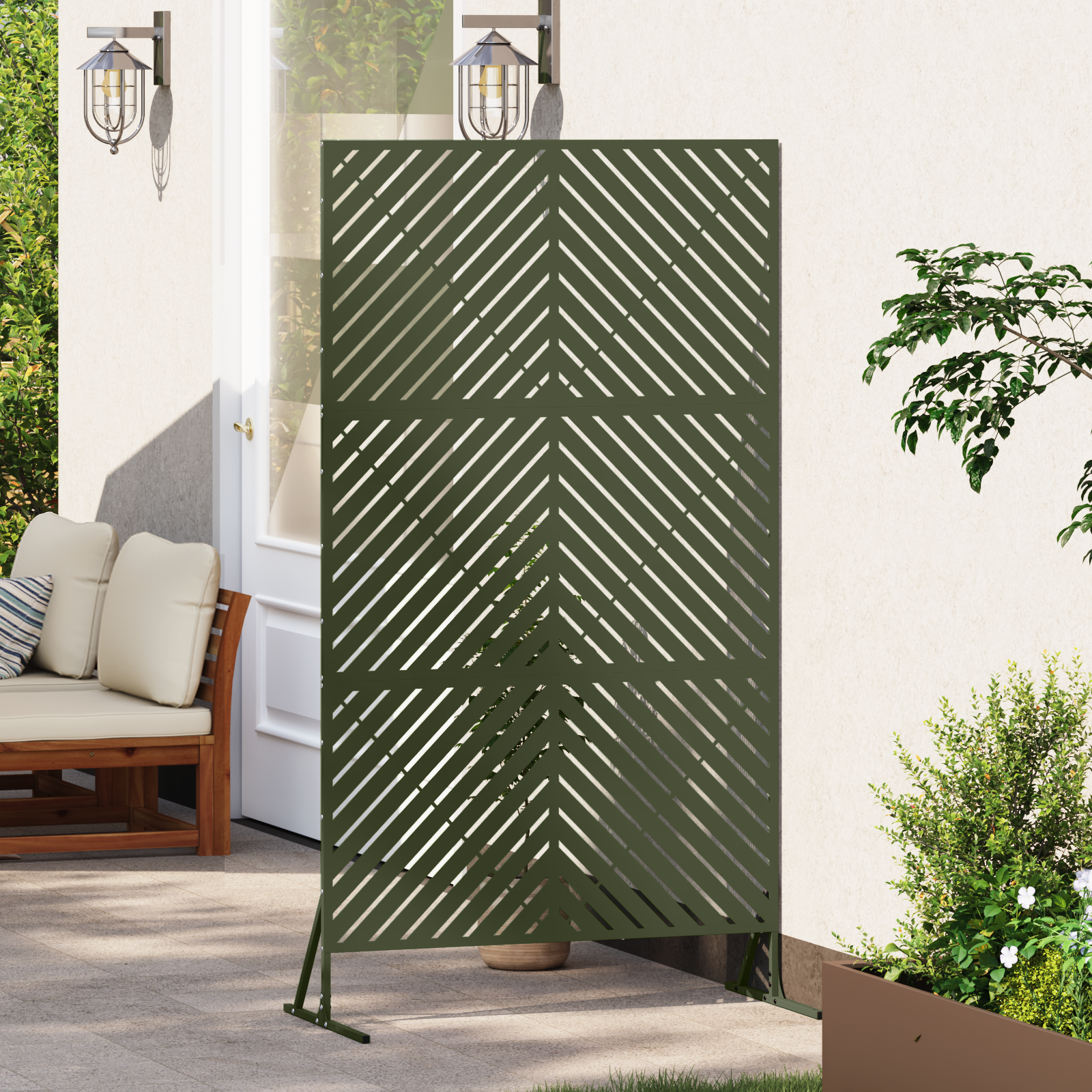 Metal Fence Panel Olive Green Metal Large Pattern - Image 3