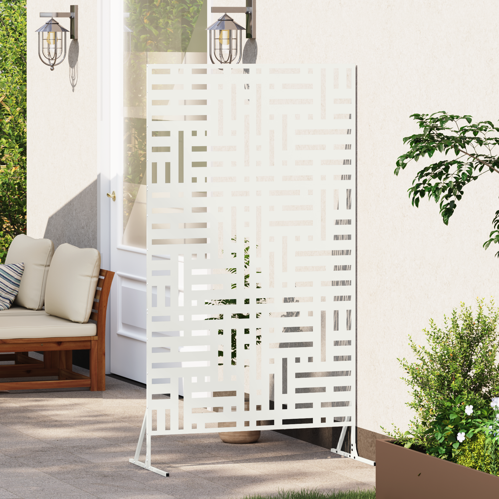 Large Metal Fence Panel White Powder-Coated Steel Decorative Inlays - Image 3